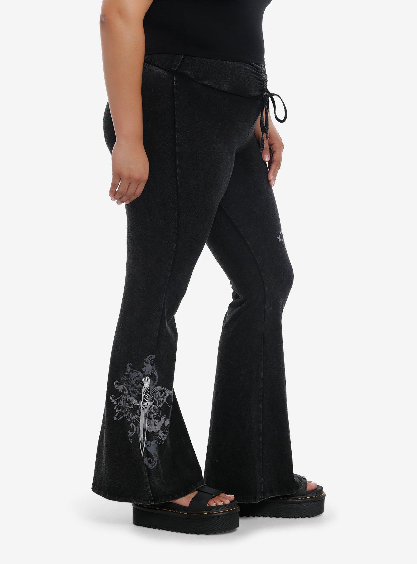 Cross & Dagger Wash Girls Flared Lounge Pants Plus Size, BLACK, alternate