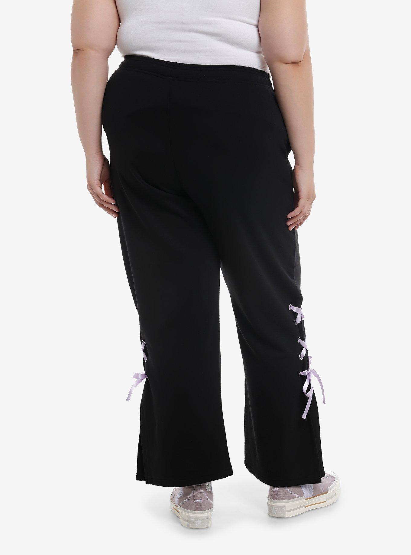 Kuromi Dress-Up Ribbon Wide Leg Lounge Pants Plus Size, BLACK, alternate