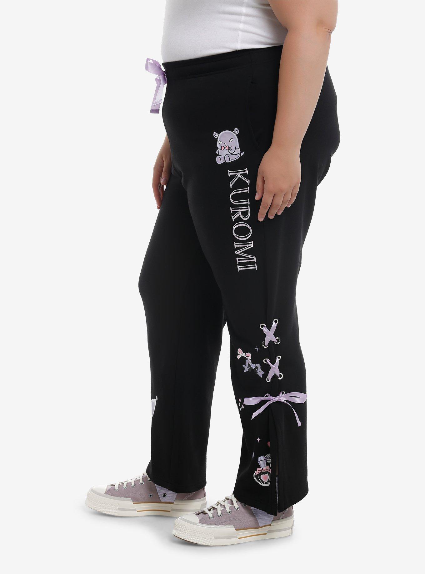 Kuromi Dress-Up Ribbon Wide Leg Lounge Pants Plus Size, BLACK, alternate