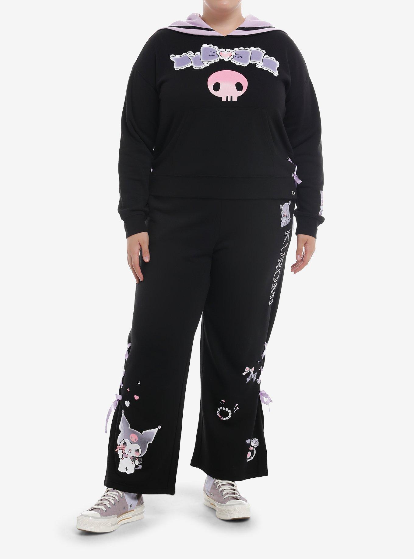 Kuromi Dress-Up Ribbon Wide Leg Lounge Pants Plus Size, BLACK, alternate