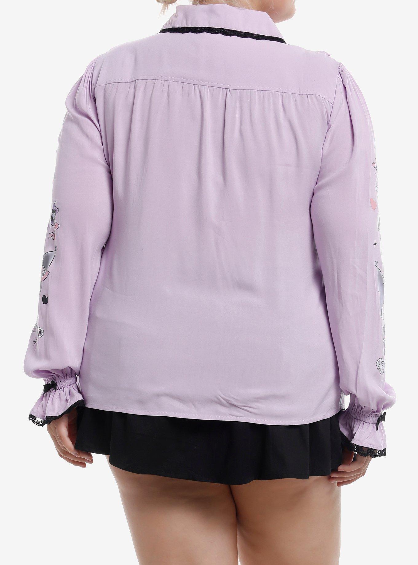Kuromi Dress-Up Lace Ribbon Girls Woven Button-Up Plus Size, BLACK, alternate