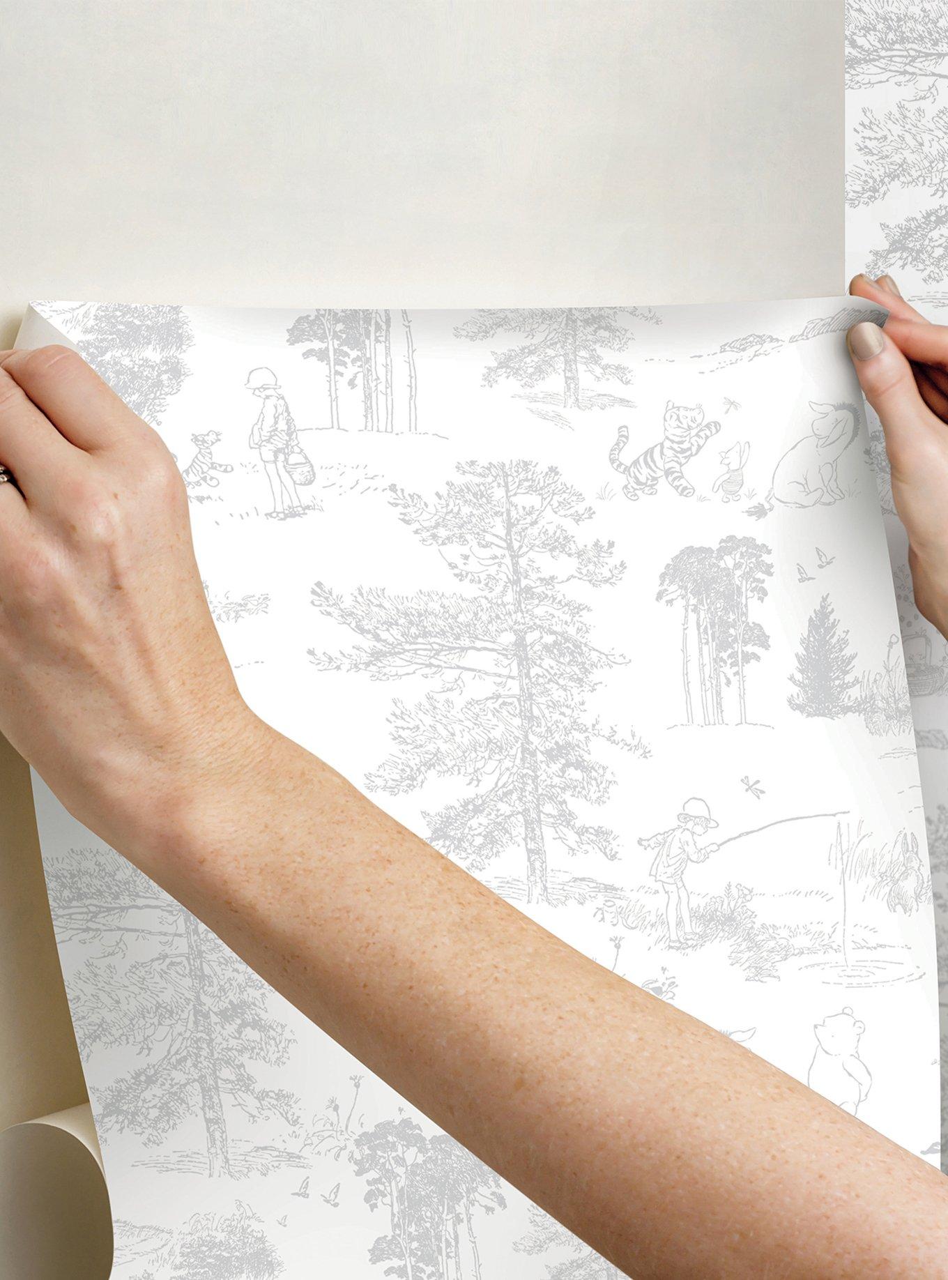 Disney Winnie The Pooh Grey Toile Peel & Stick Wallpaper, , alternate