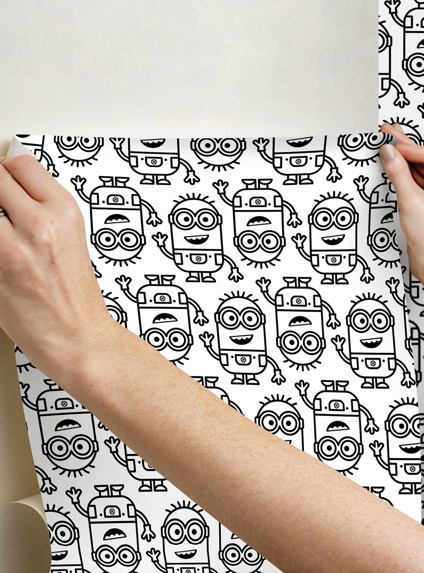 Minions Line Art Black Peel & Stick Wallpaper, , alternate