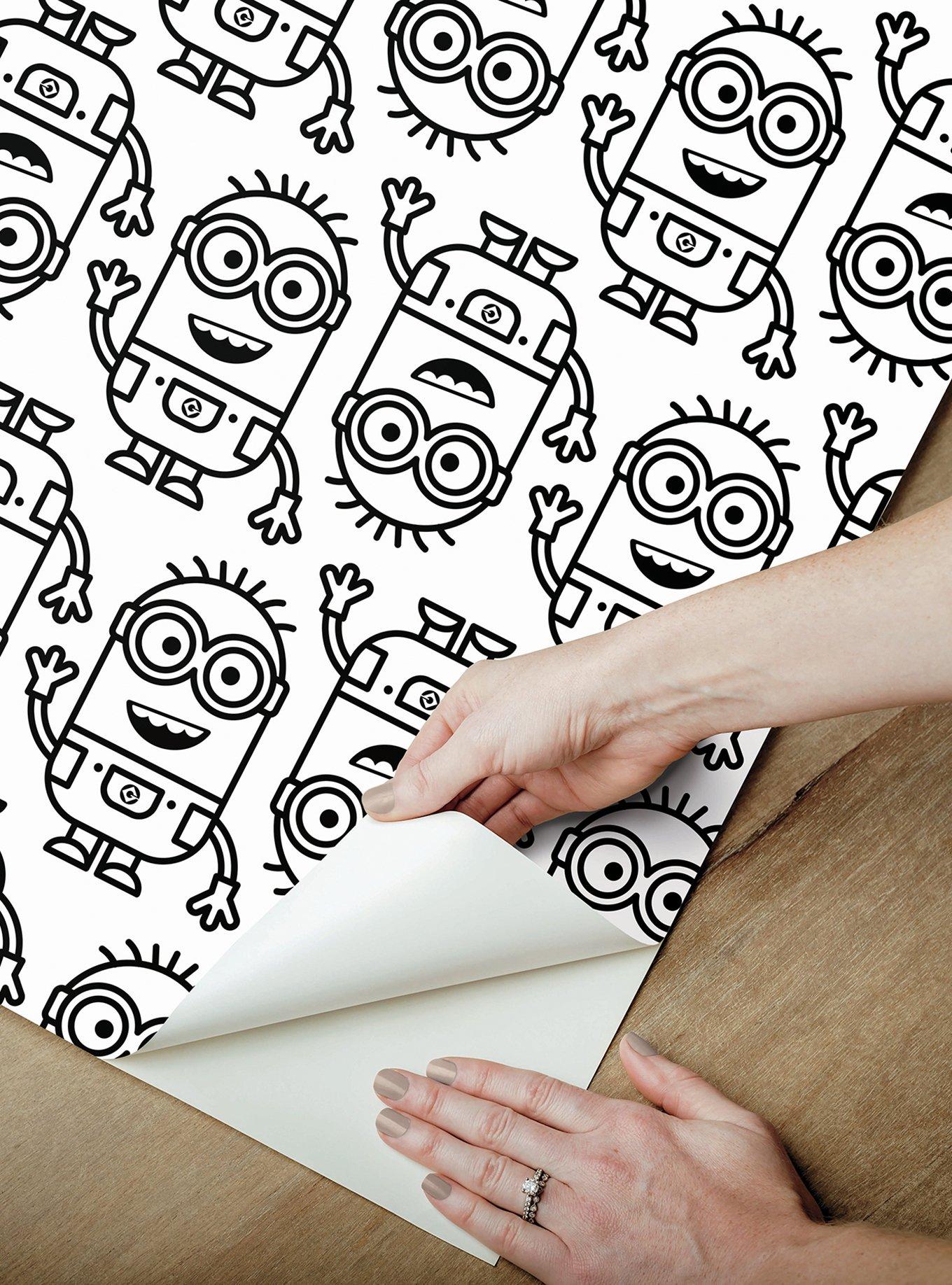 Minions Line Art Black Peel & Stick Wallpaper