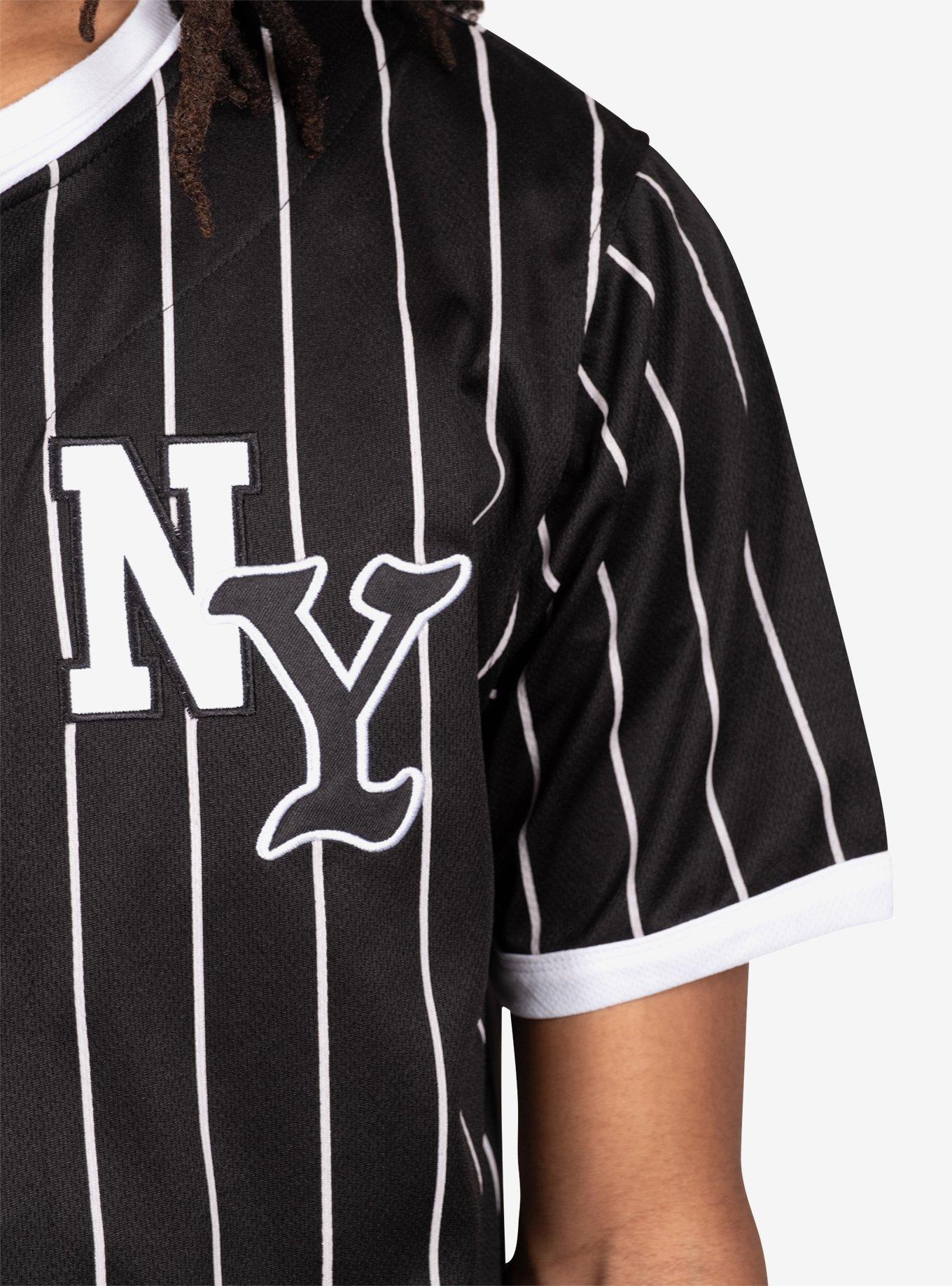 NY Pinstripe Baseball Jersey, BLACK, alternate