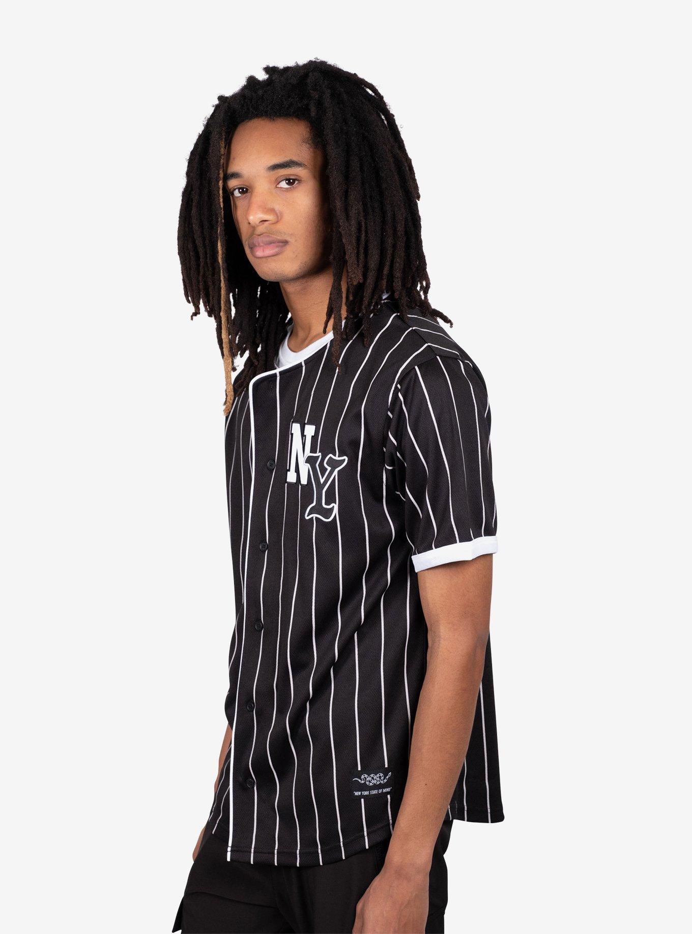 NY Pinstripe Baseball Jersey, BLACK, alternate