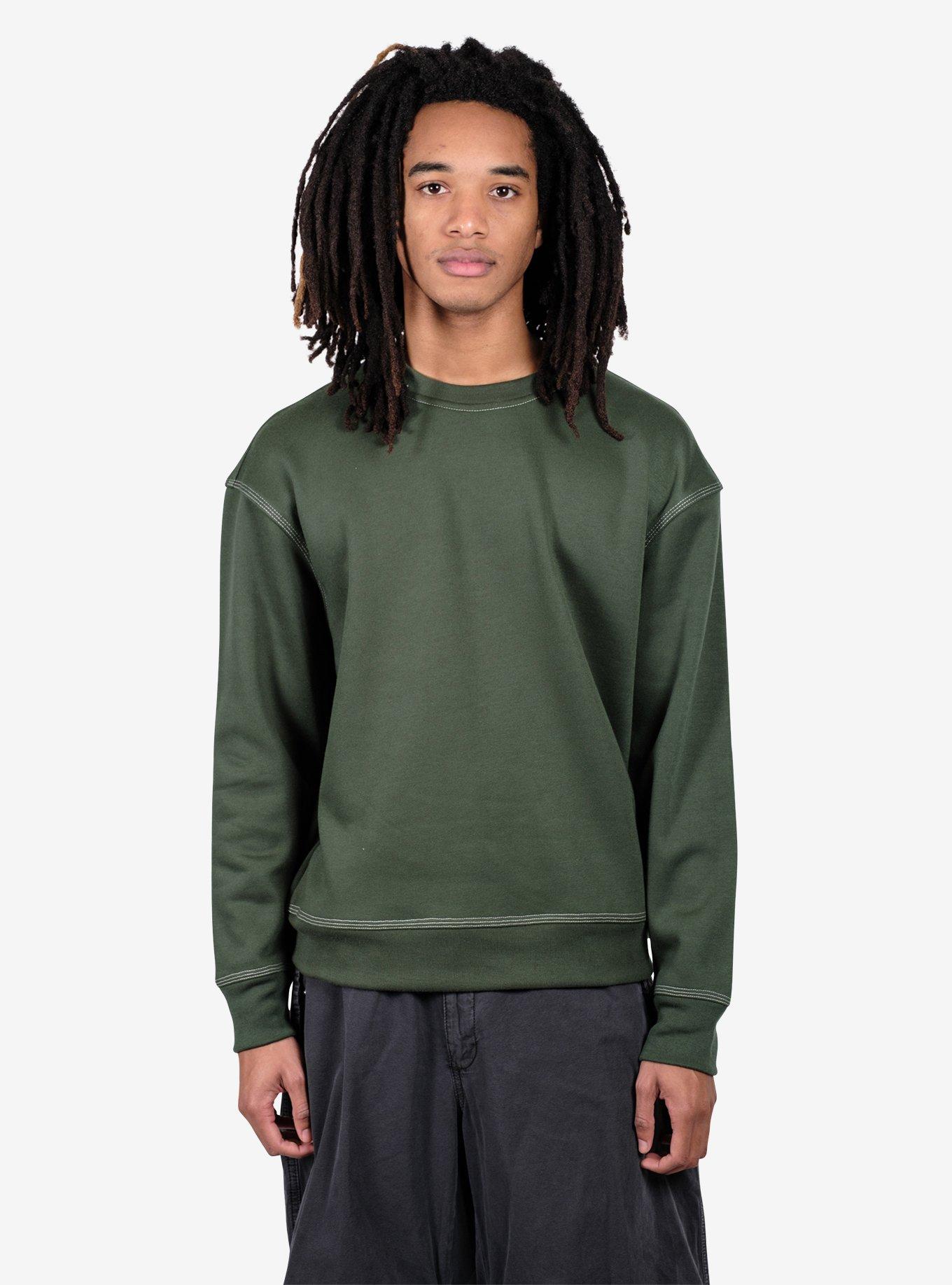 Contrast Stitch Crewneck Sweatshirt Green, GREEN, alternate