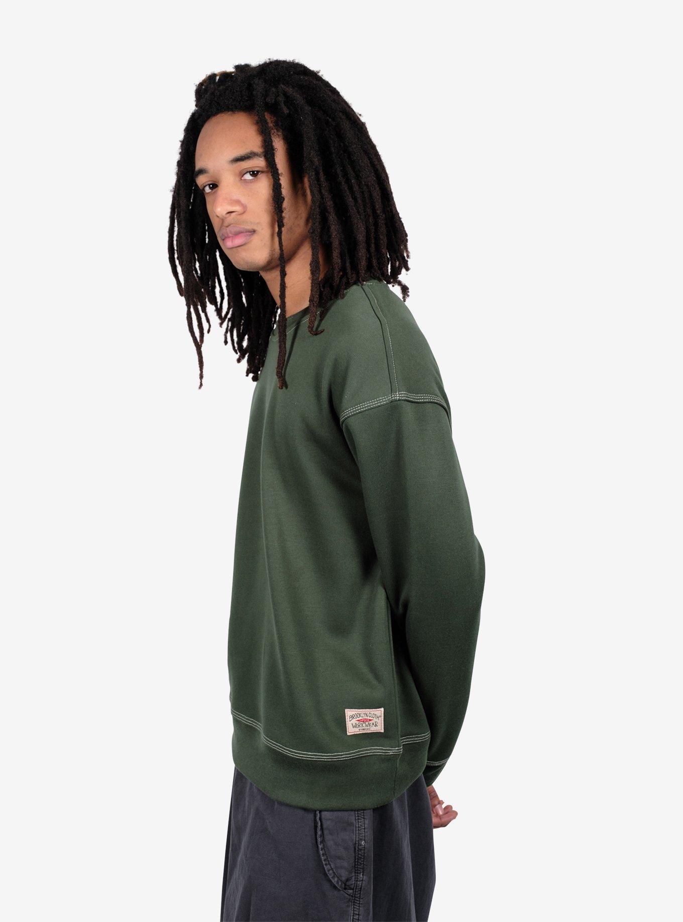 Contrast Stitch Crewneck Sweatshirt Green, GREEN, alternate