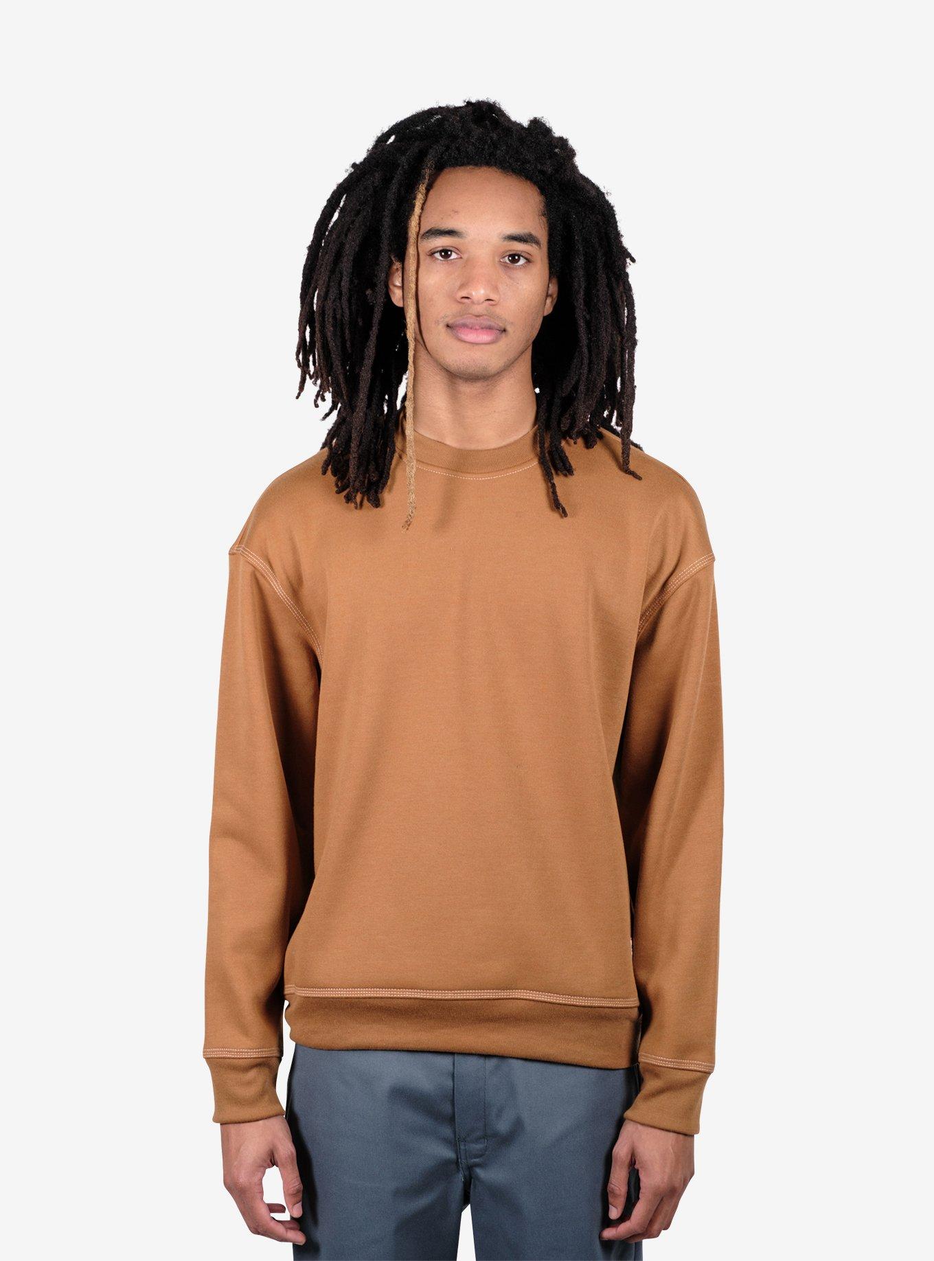 Contrast Stitch Crewneck Sweatshirt Brown, BROWN, alternate