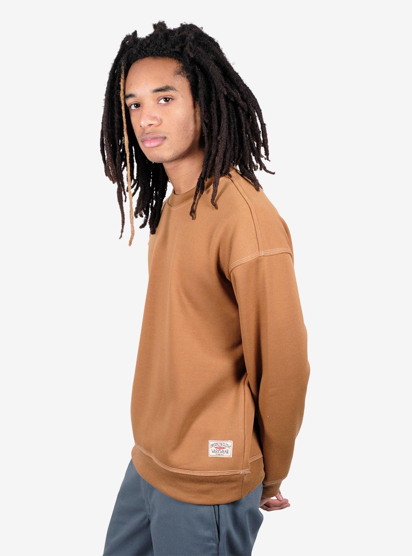 Contrast Stitch Crewneck Sweatshirt Brown, BROWN, alternate