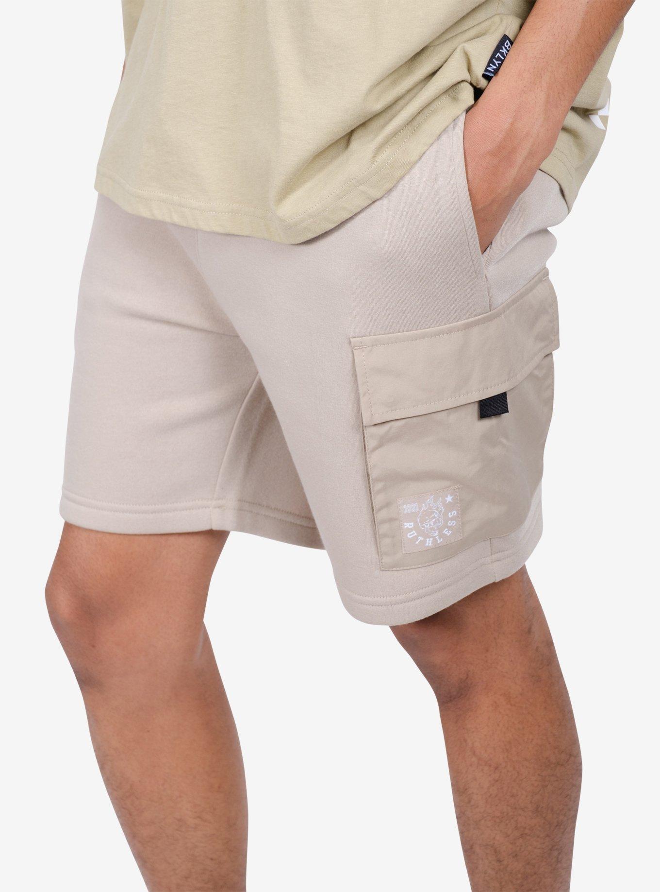 Nylon Pocket 7" Fleece Shorts Beige, BEIGE, alternate