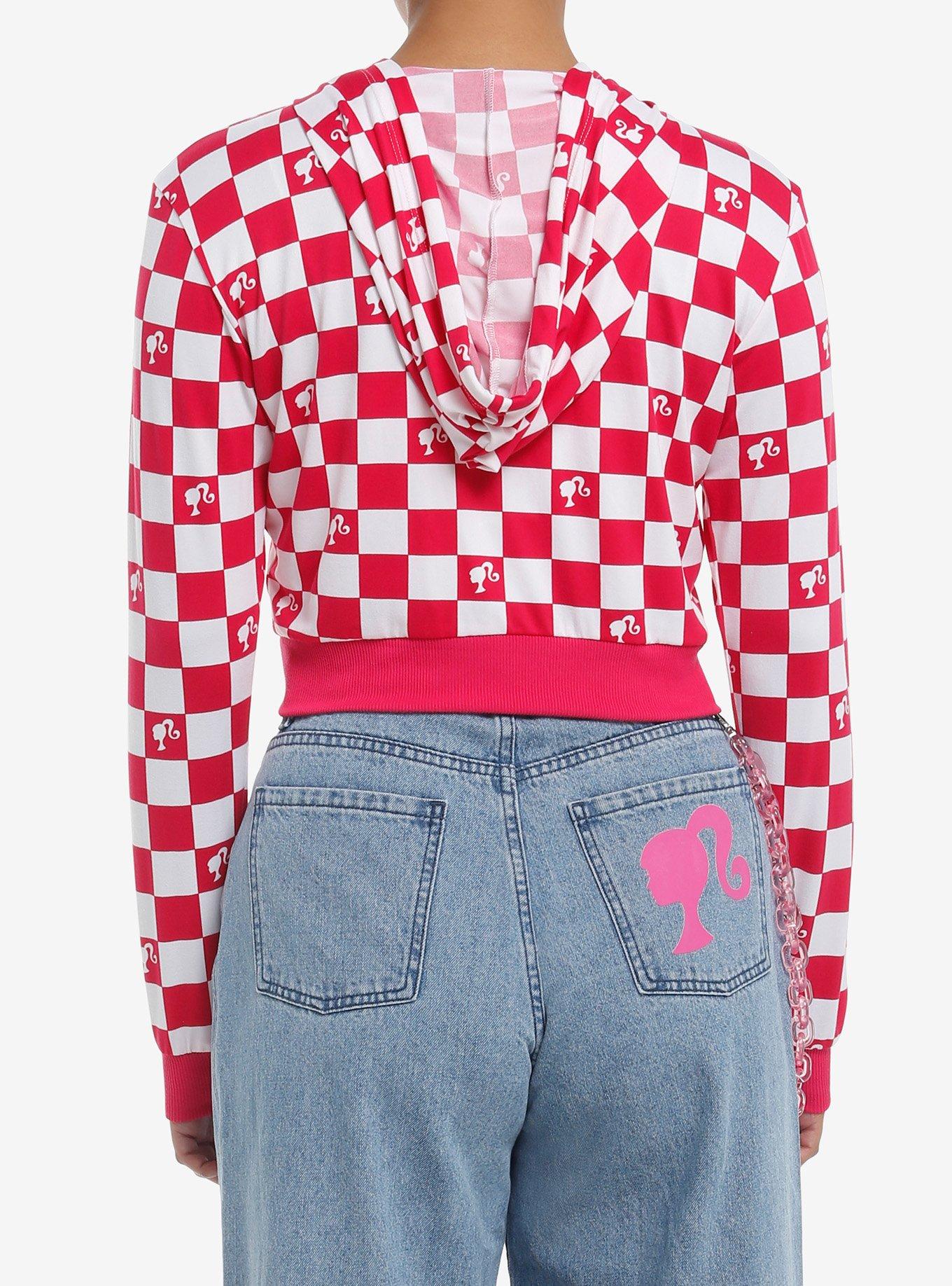 Barbie Gingham Crop Hoodie, HOT PINK  WHITE, alternate