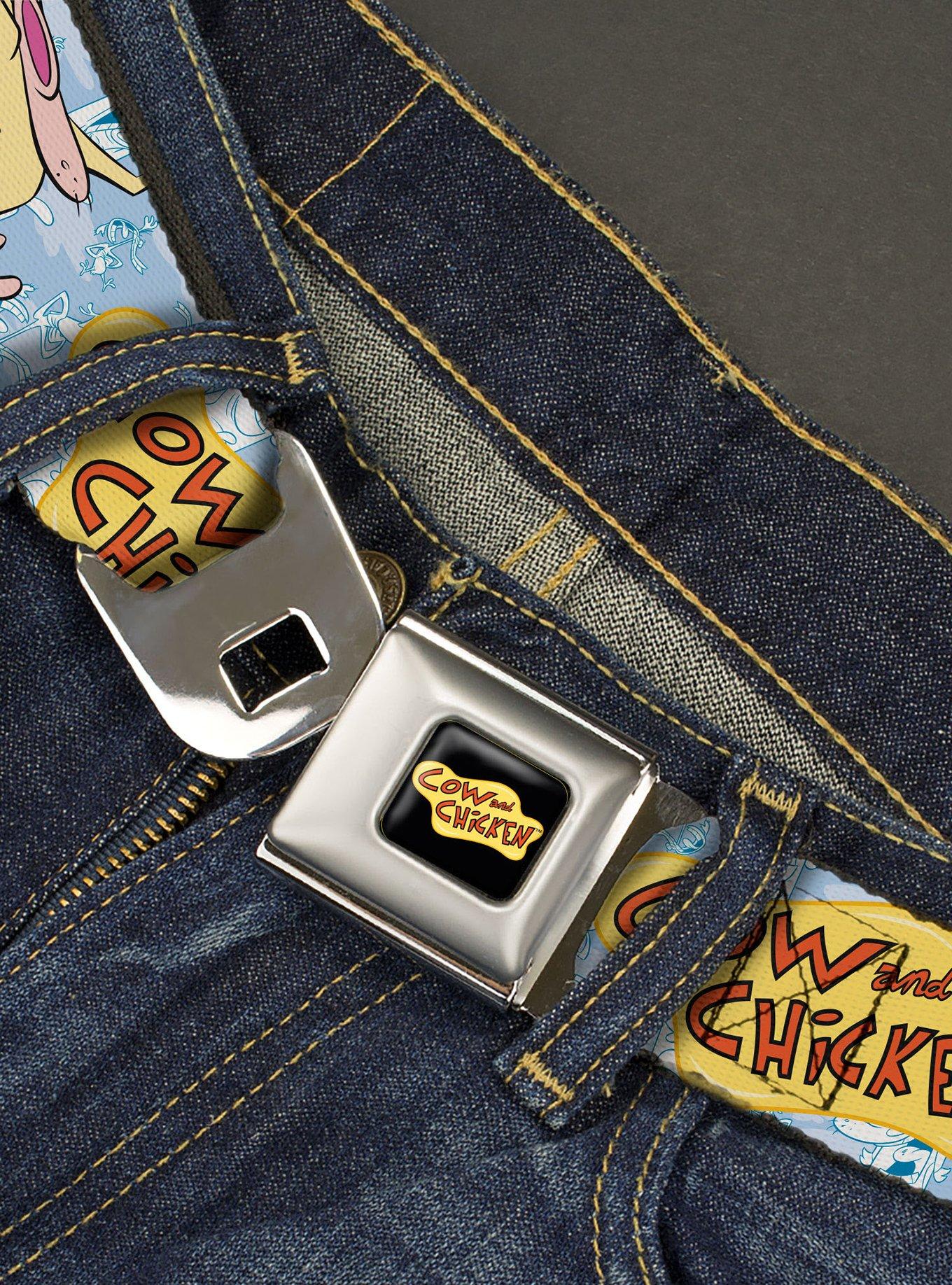 Cow And Chicken Title Logo And Character Poses Youth Seatbelt Belt, , hi-res