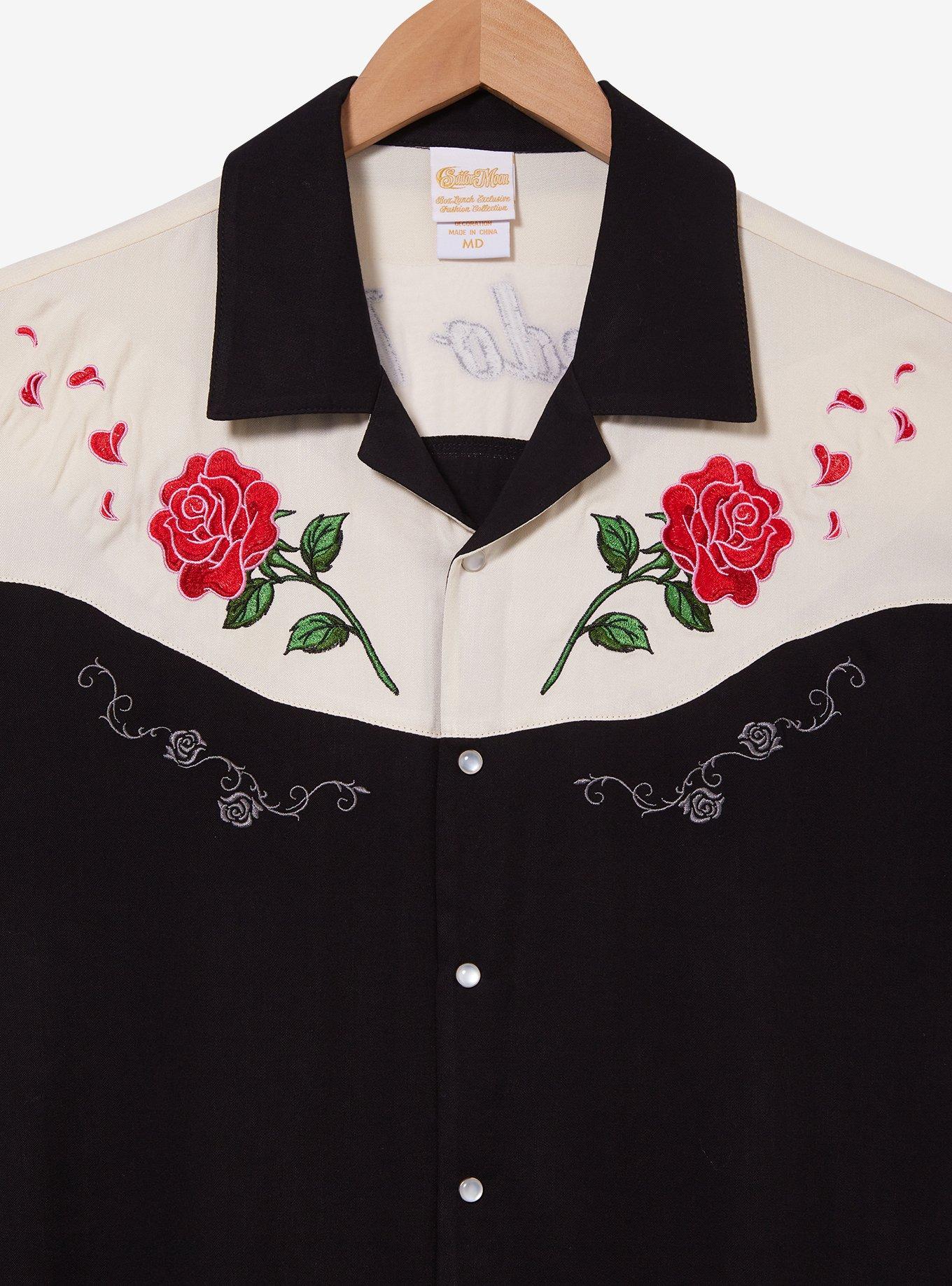 Pretty Guardian Sailor Moon Tuxedo Mask Roses Western Woven Button-Up - BoxLunch Exclusive