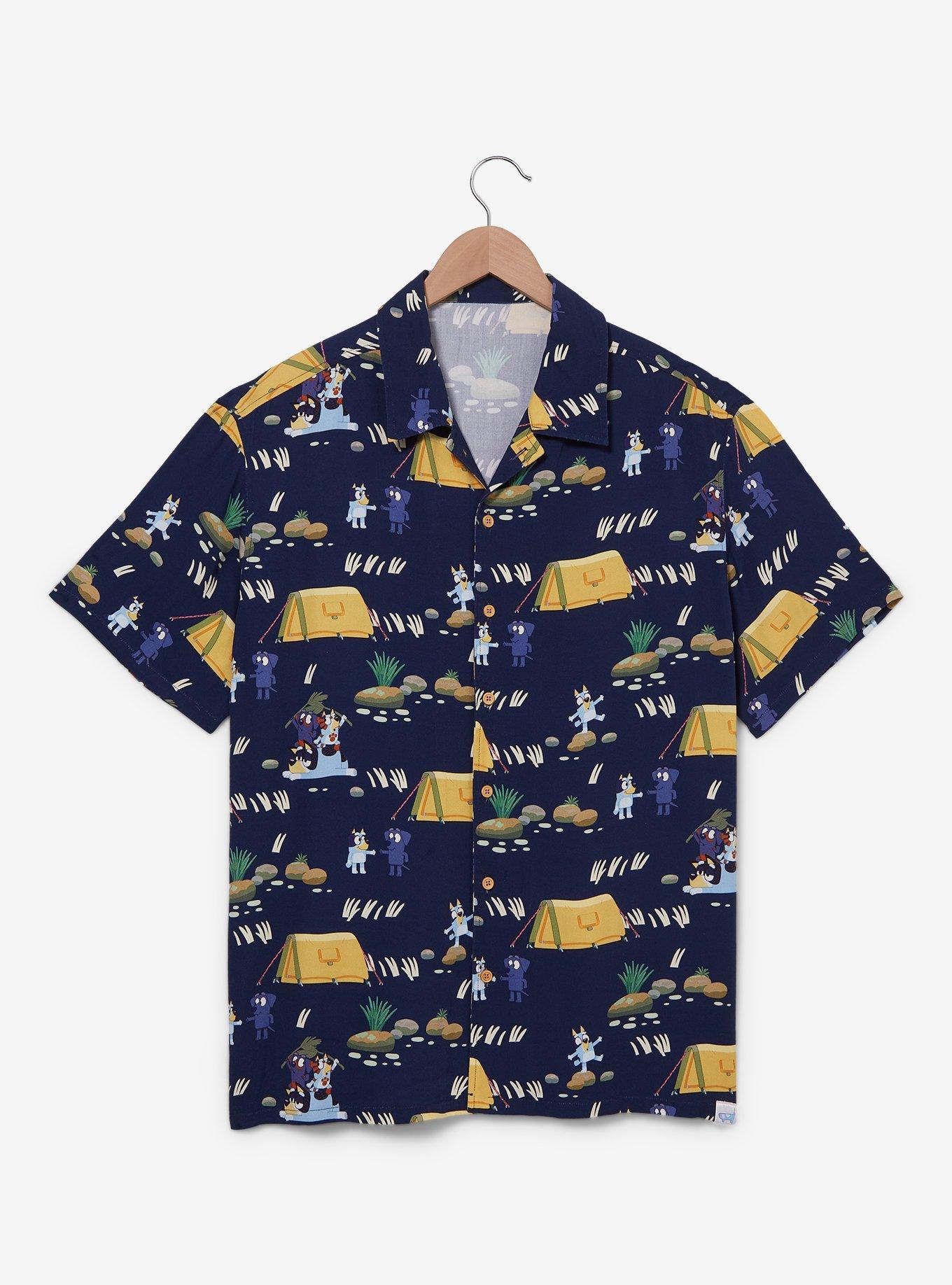 Bluey Jean-Luc & Bluey Camping Allover Print Woven Button-Up - BoxLunch Exclusive, , hi-res