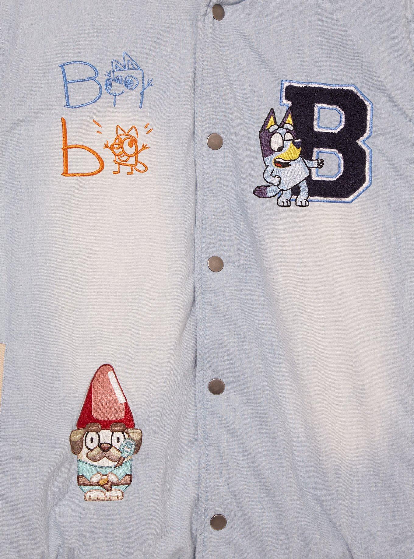 Bluey Heeler Family Icons Denim Varsity Jacket - BoxLunch Exclusive, DENIM, alternate