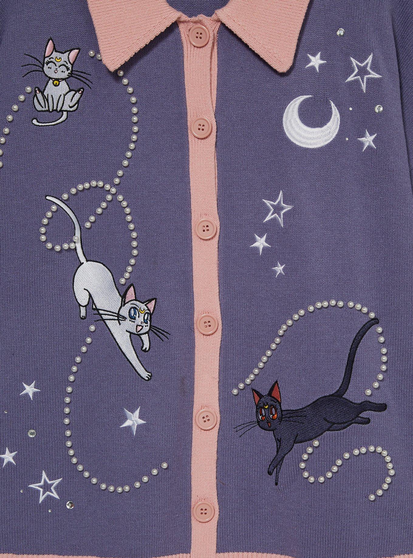 Pretty Guardian Sailor Moon Luna, Artemis, & Diana Starry Women's Plus Size Cardigan - BoxLunch Exclusive, DARK PURPLE, alternate