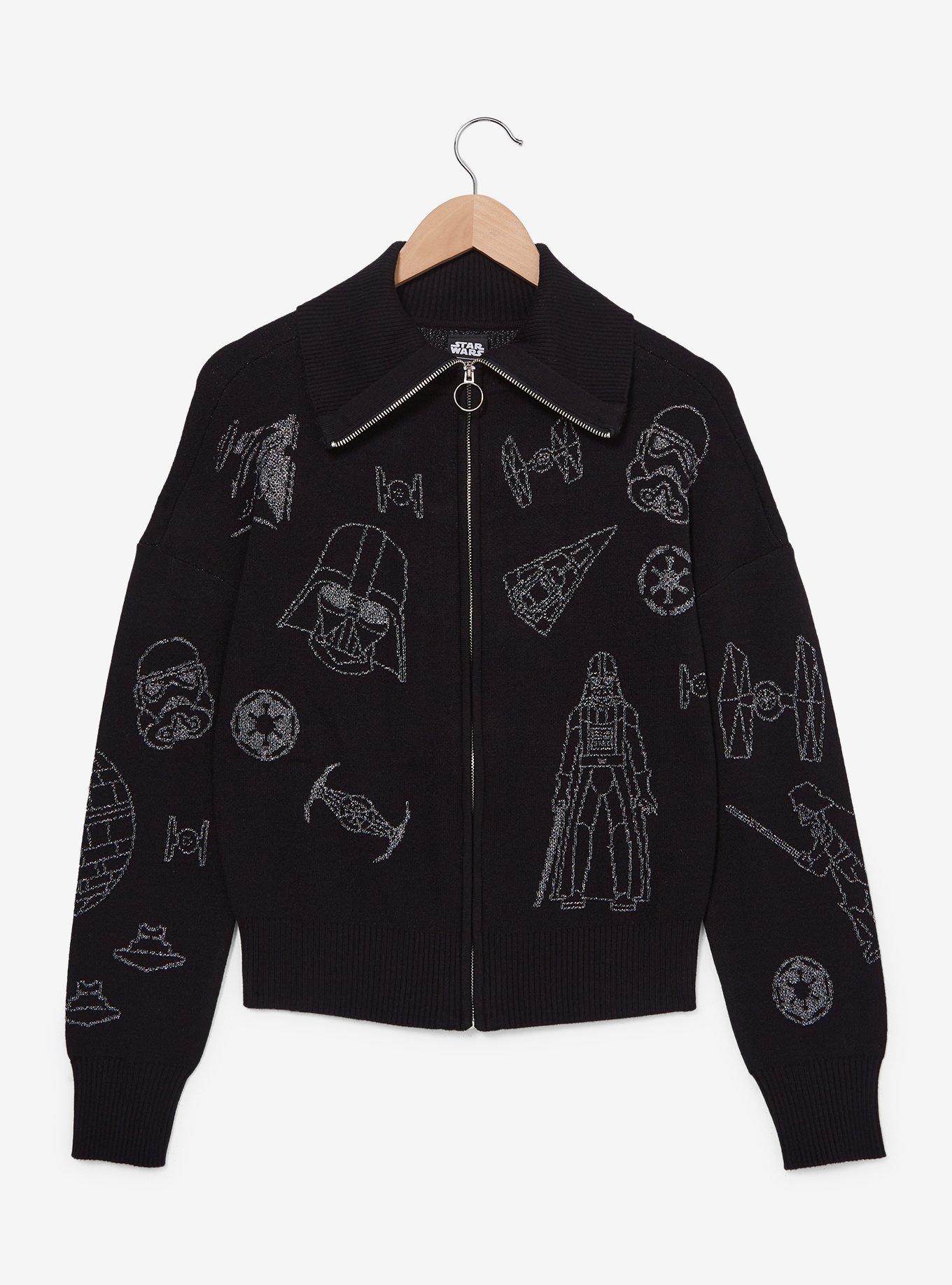 Star Wars Dark Side Icons Zippered Women's Sweater - BoxLunch Exclusive, CHARCOAL, alternate