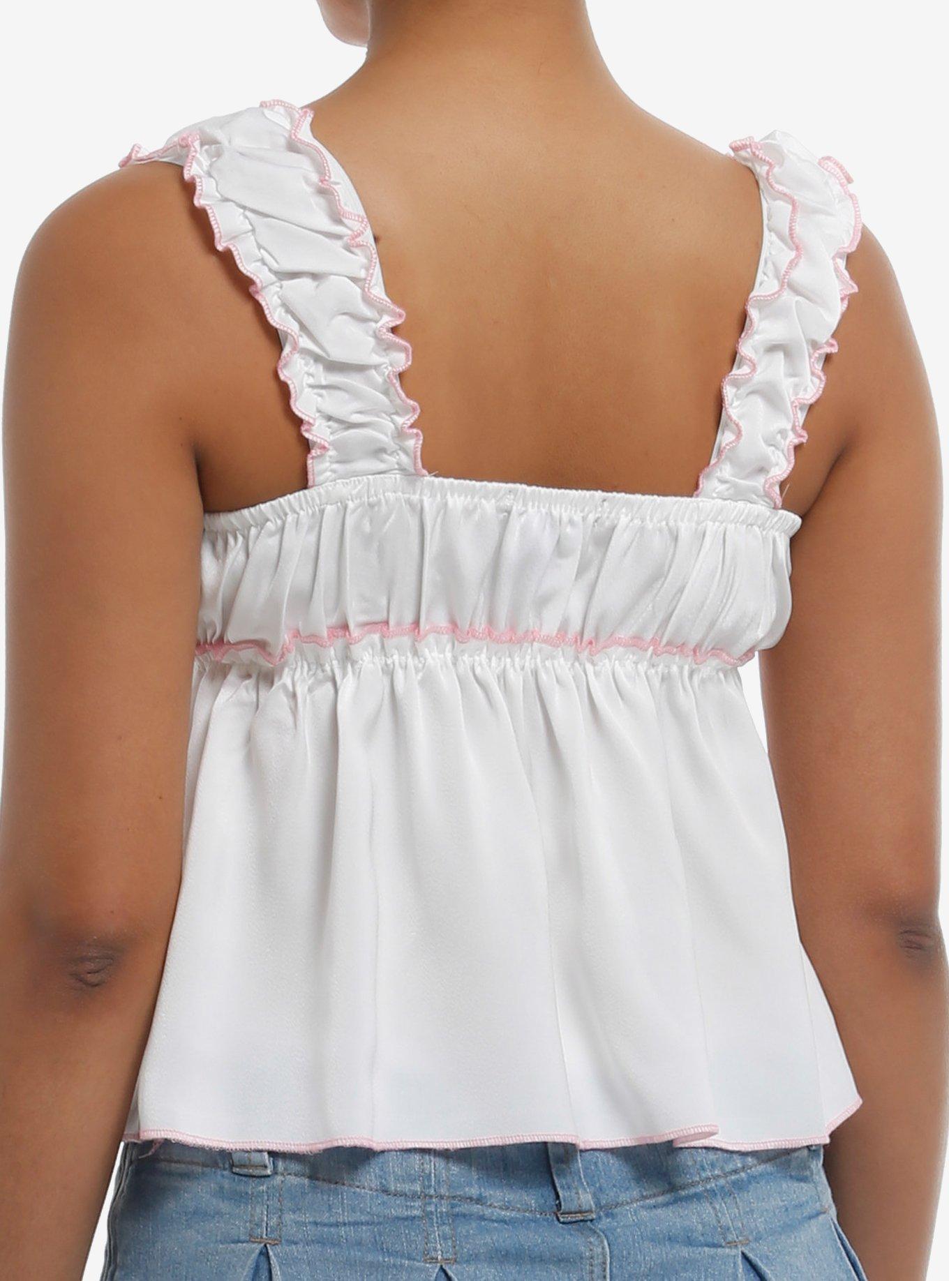 Sweet Society Pink Trim Bow Ruffle Girls Tank Top, , hi-res