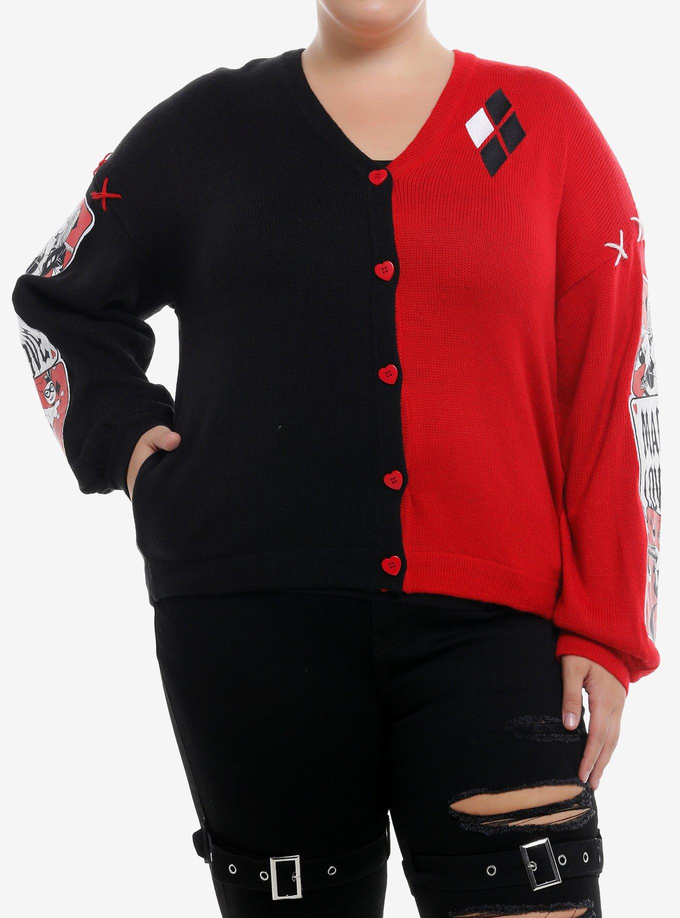 DC Comics Batman Harley Quinn Split Cardigan Plus Size, RED  BLACK, alternate