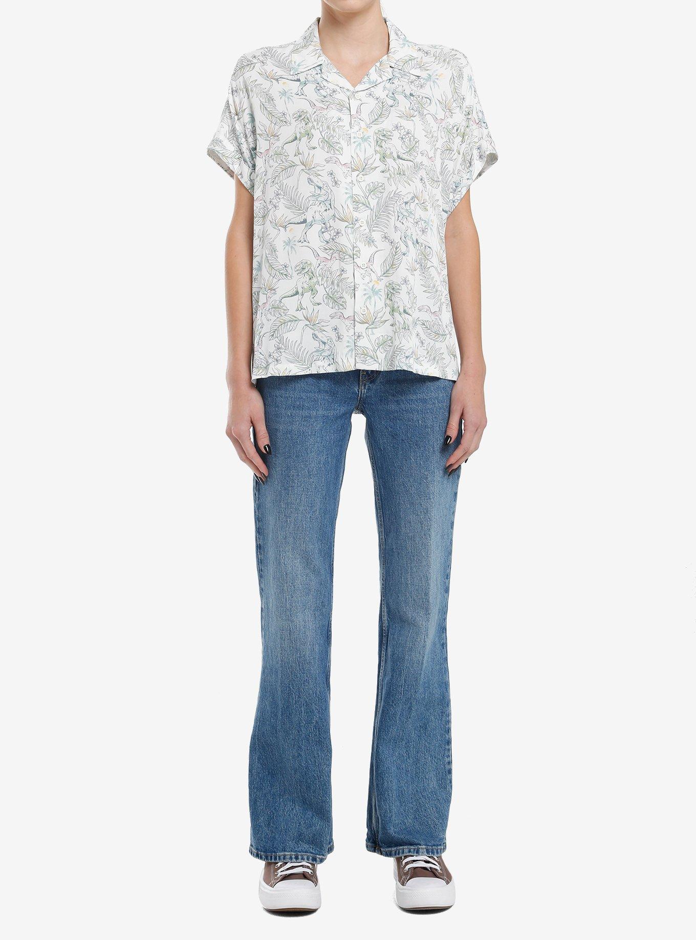 Her Universe Jurassic Park Floral Woven Button-Up Her Universe Exclusive, , hi-res