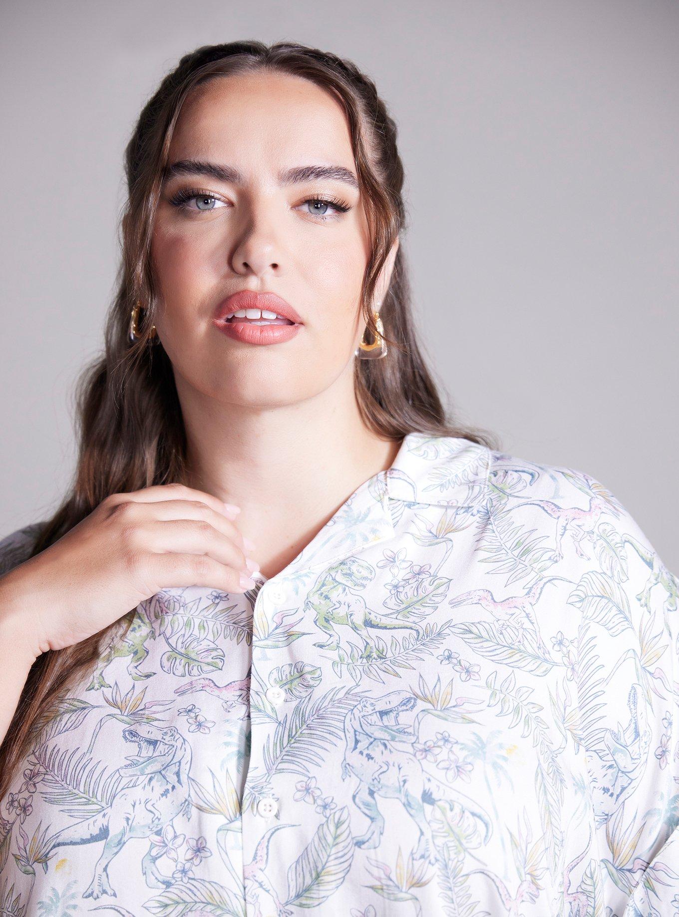 Her Universe Jurassic Park Floral Woven Button-Up Plus Size Her Universe Exclusive, MULTI, alternate