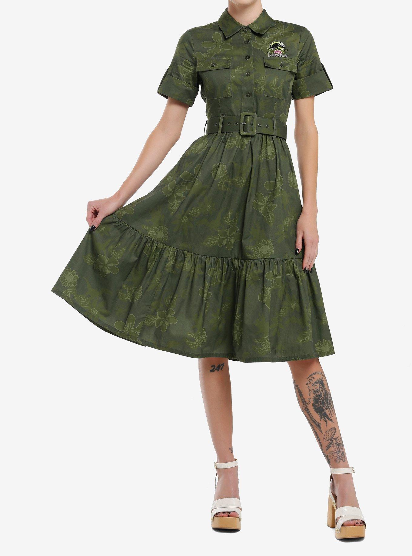 Her Universe Jurassic Park Green Floral Retro Dress Her Universe Exclusive, OLIVE, alternate