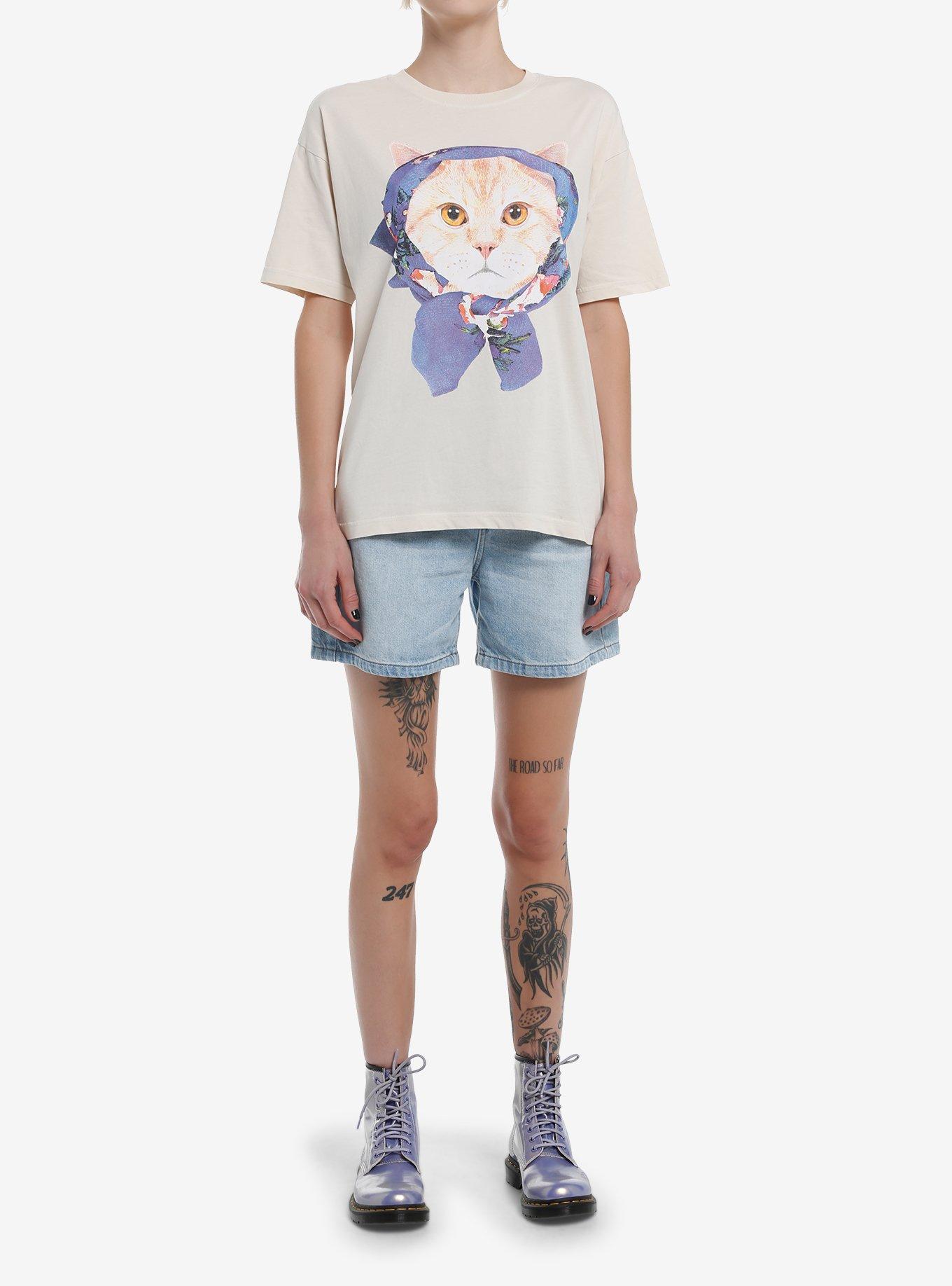 Sweet Society Orange Cat With Scarf Girls Oversized T-Shirt, , hi-res
