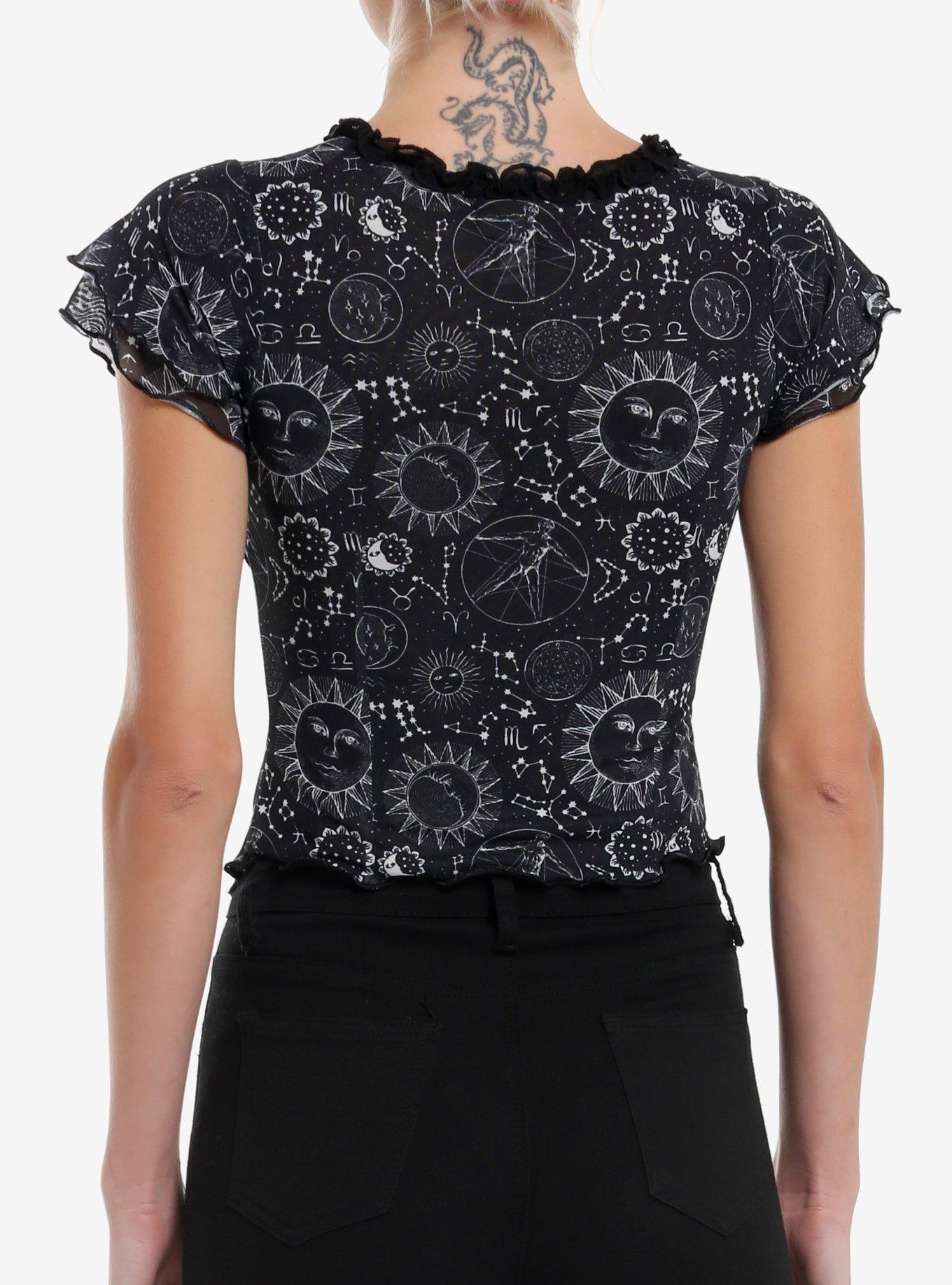 Cosmic Aura Celestial Ruffle Trim Girls Crop Top, , hi-res