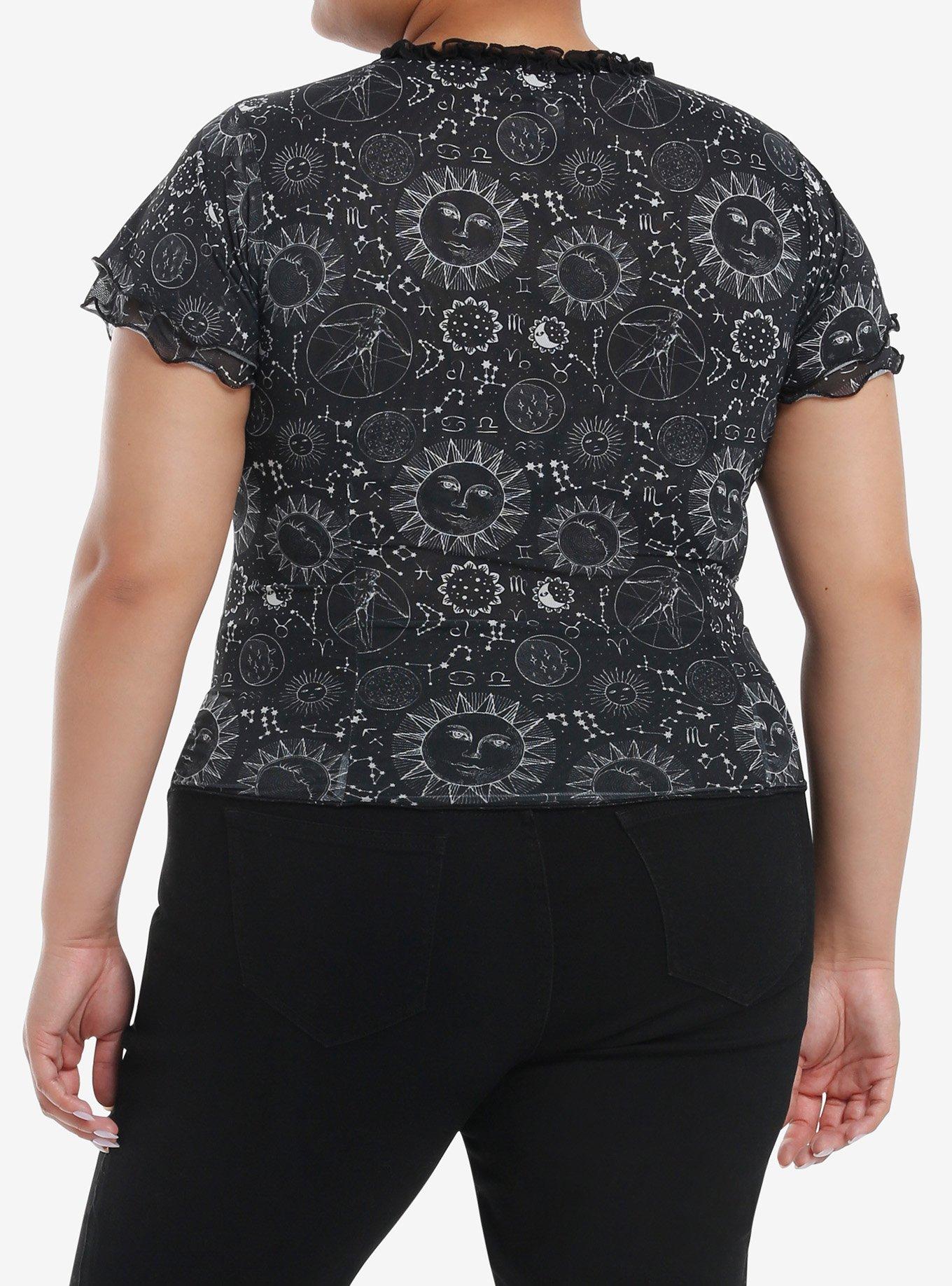 Cosmic Aura Celestial Ruffle Trim Girls Crop Top Plus Size, , alternate
