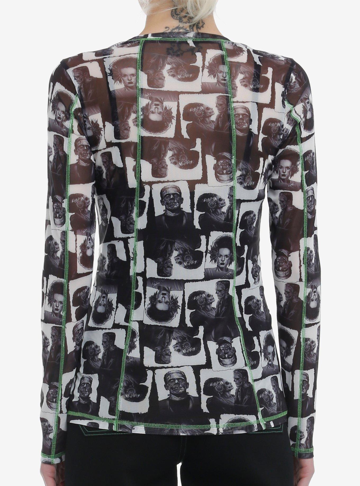 Universal Monsters X Maxx242 Frankenstein & The Bride Of Frankenstein Girls Mesh Long-Sleeve Top Hot Topic Exclusive, , alternate