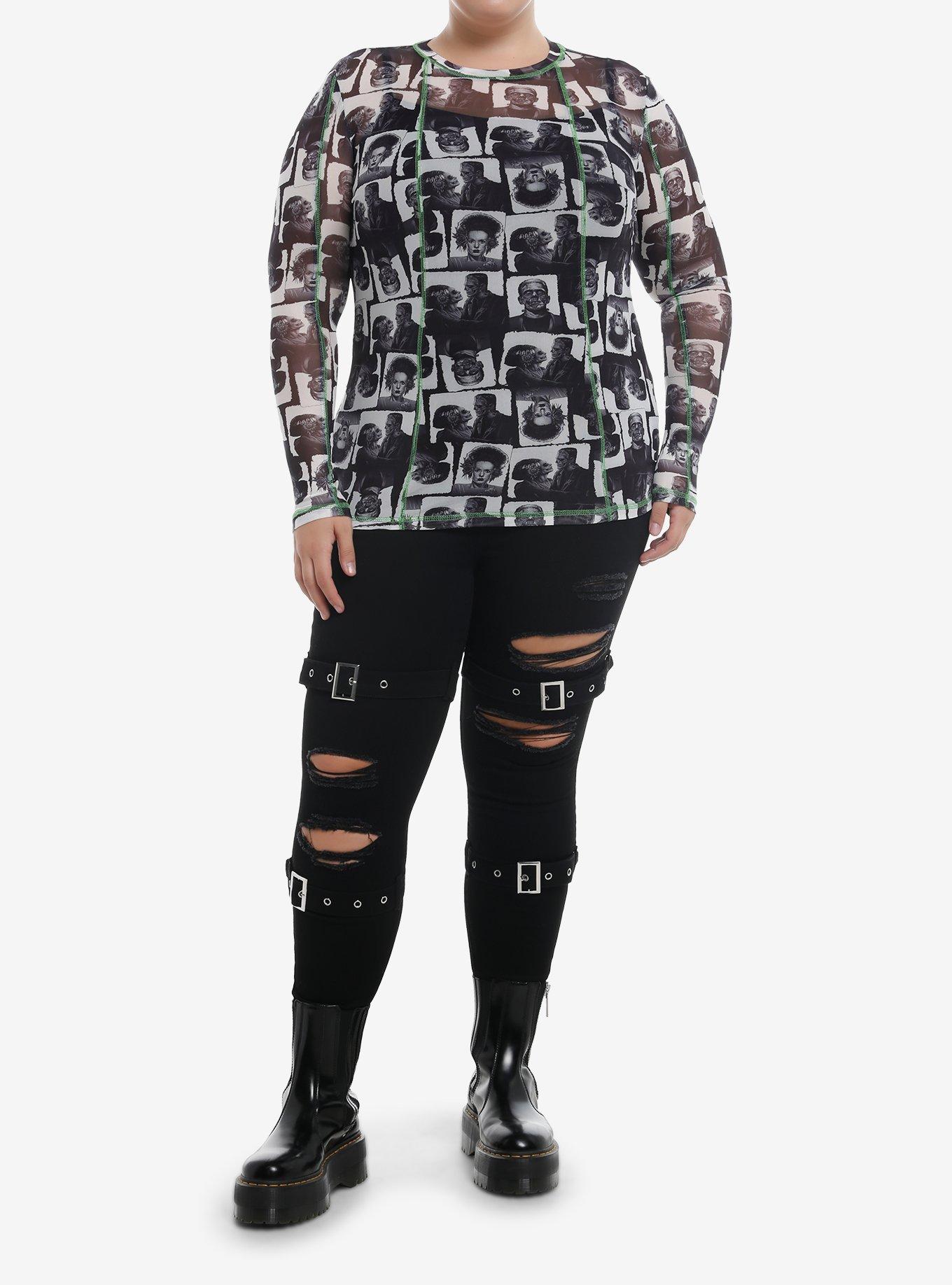 Universal Monsters X Maxx242 Frankenstein & The Bride Of Frankenstein Girls Mesh Long-Sleeve Top Plus Size Hot Topic Exclusive, , alternate