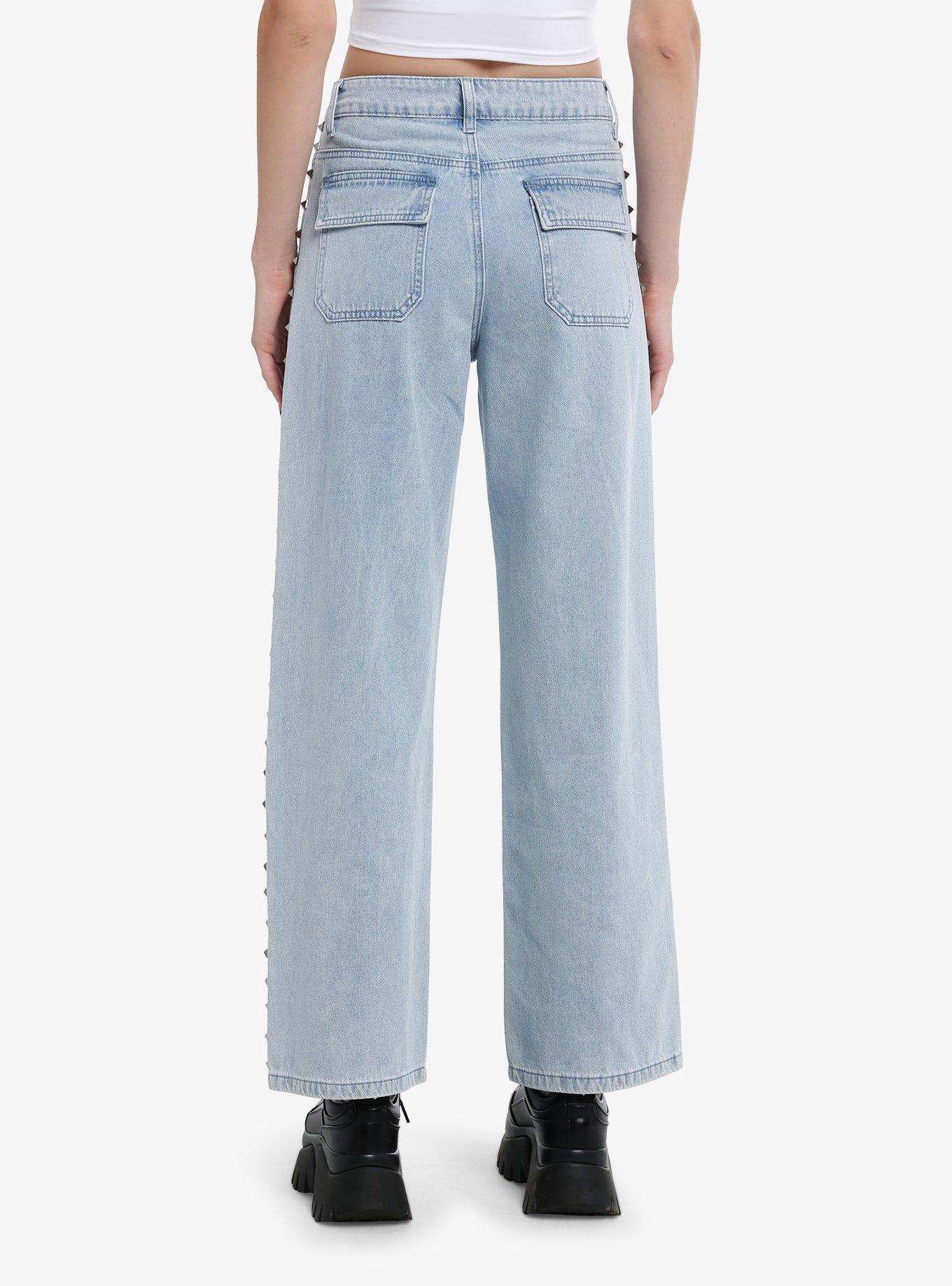 Light Blue Studded Wide-Leg Jeans, INDIGO, alternate