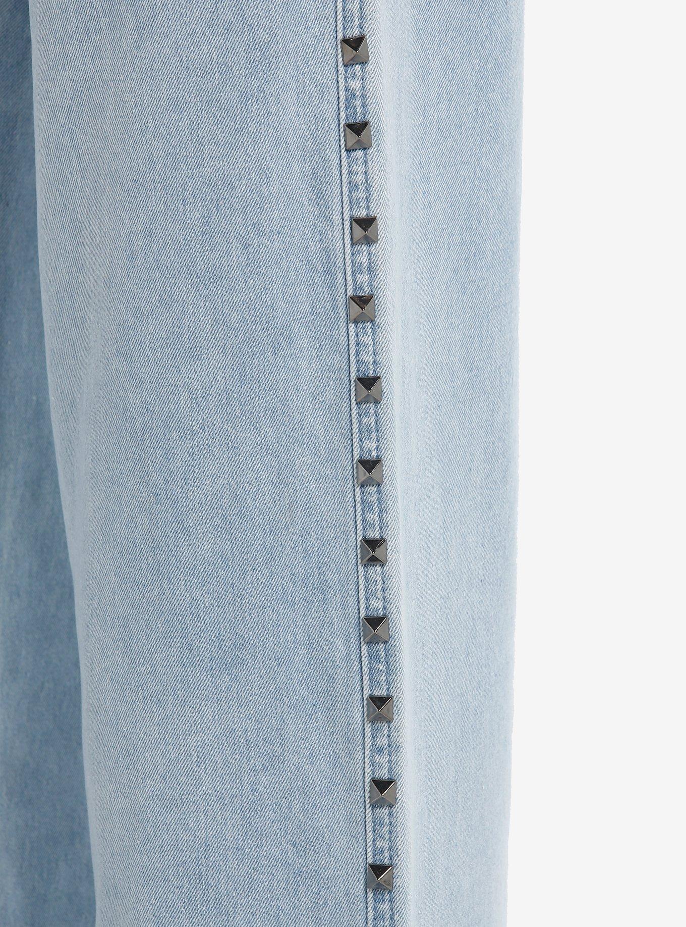 Light Blue Studded Wide-Leg Jeans, INDIGO, alternate