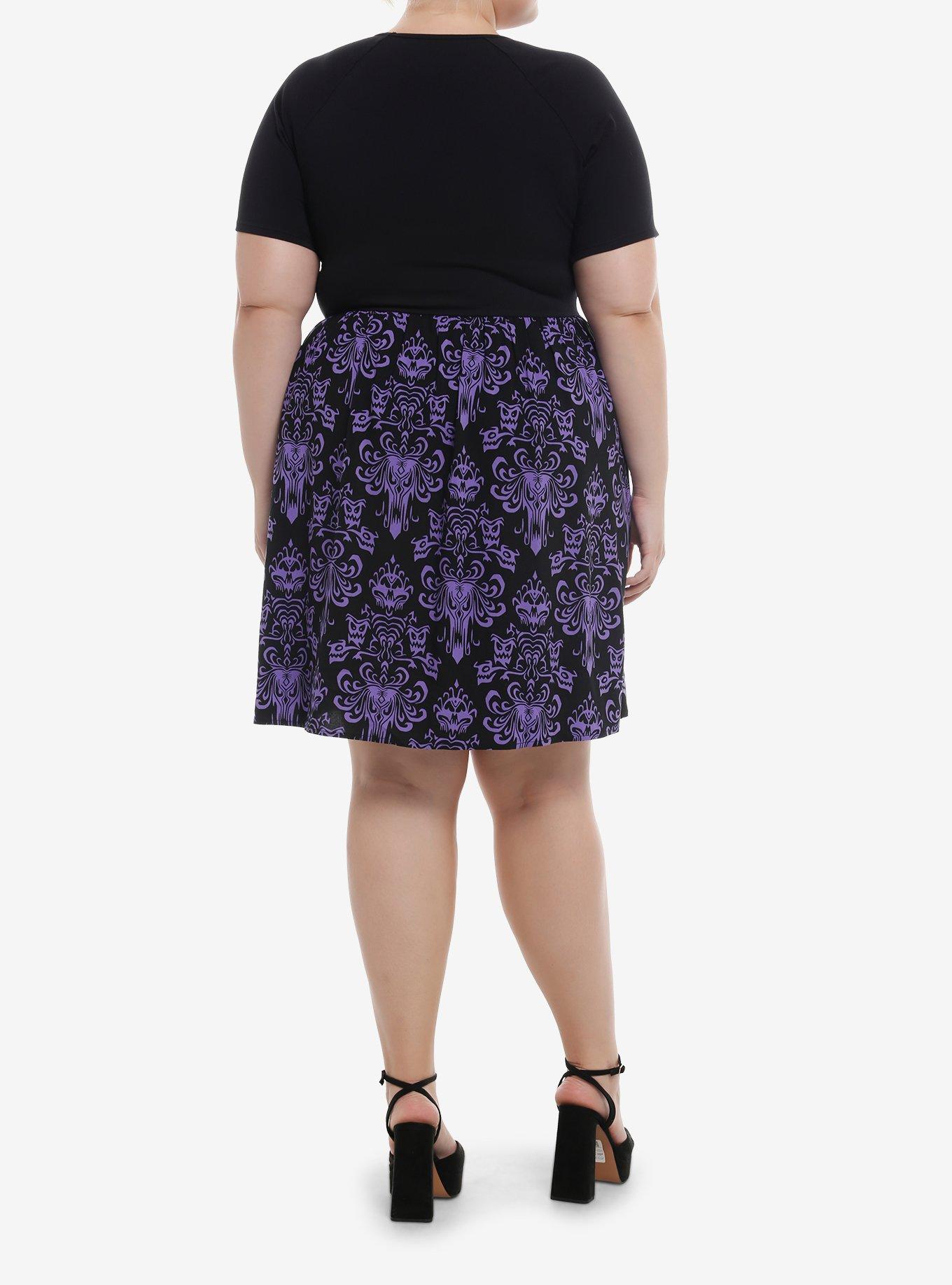 Her Universe Disney The Haunted Mansion Wallpaper T-Shirt Dress Plus Size Her Universe Exclusive, BLACK  PURPLE, alternate