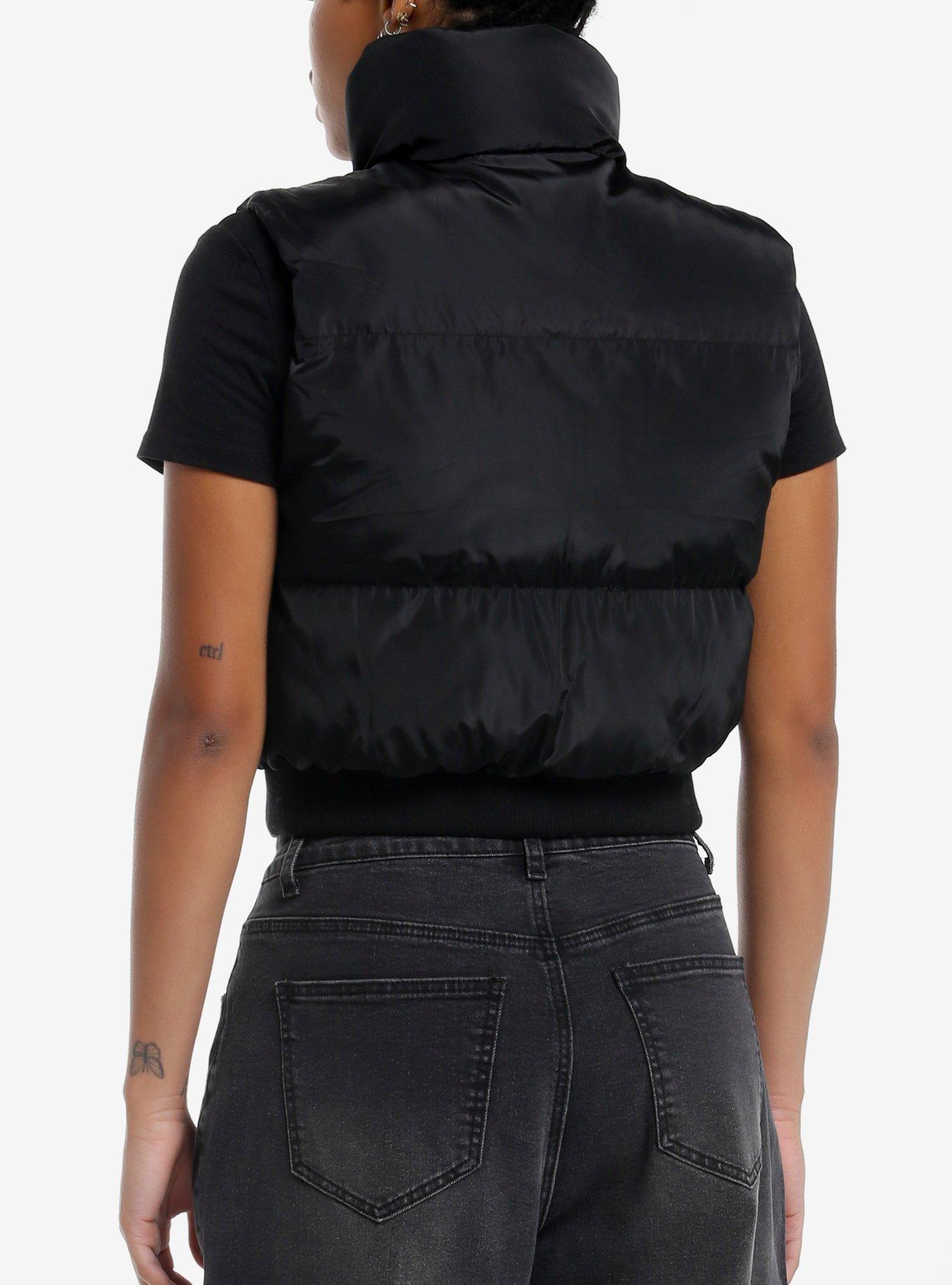 Black Girls Crop Puffer Vest, BLACK, alternate