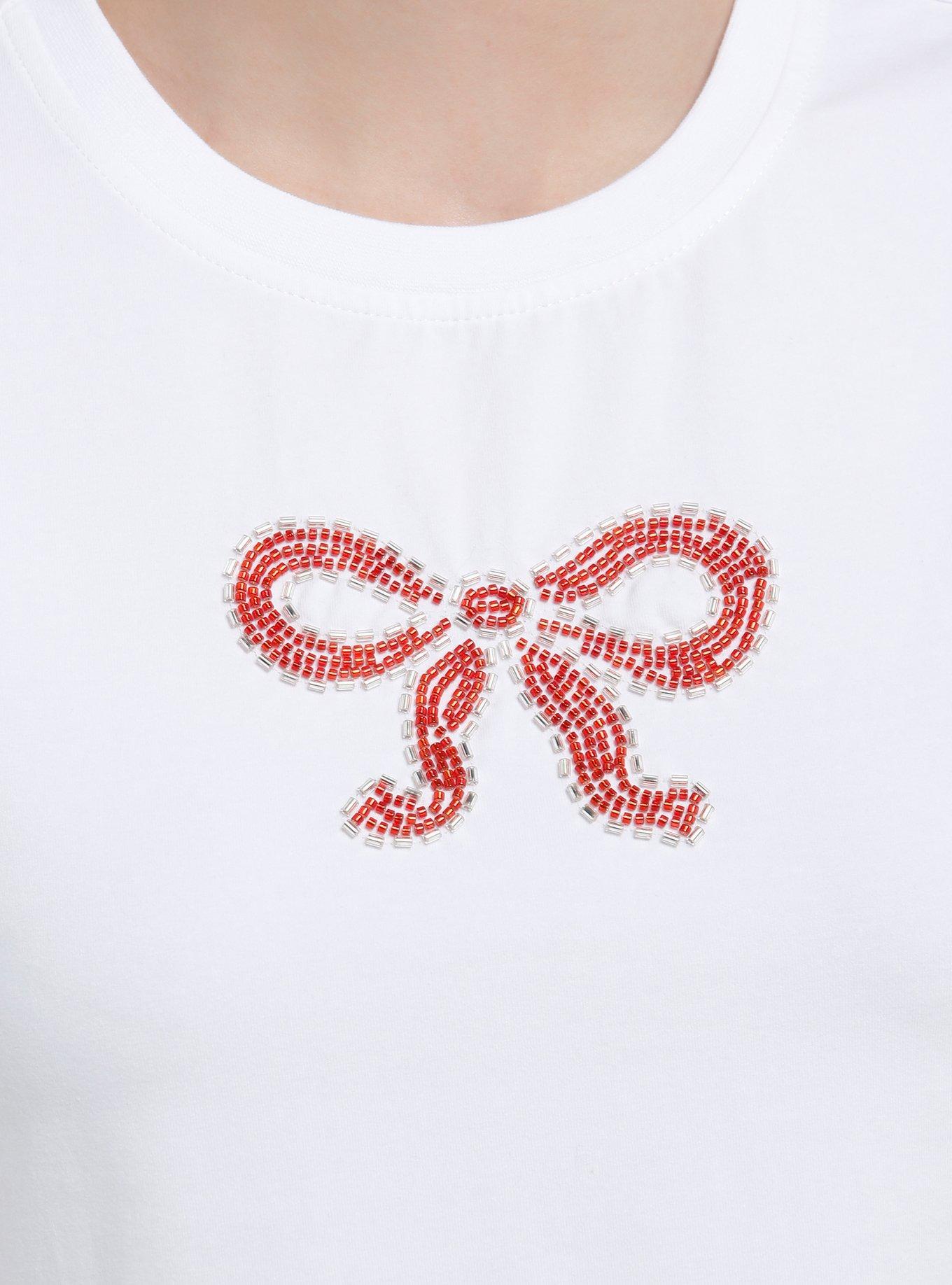 Sweet Society Beaded Red Bow Girls Baby T-Shirt, RED, alternate
