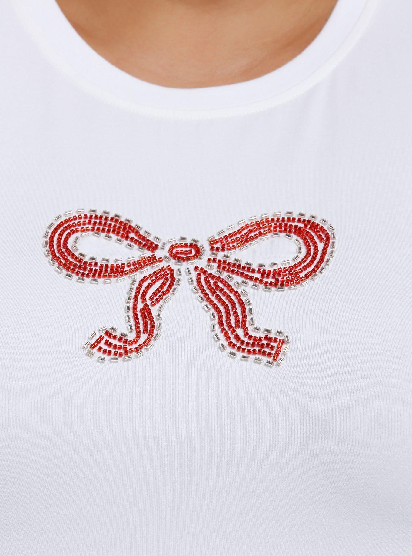 Sweet Society Beaded Red Bow Girls Baby T-Shirt Plus Size, RED, alternate