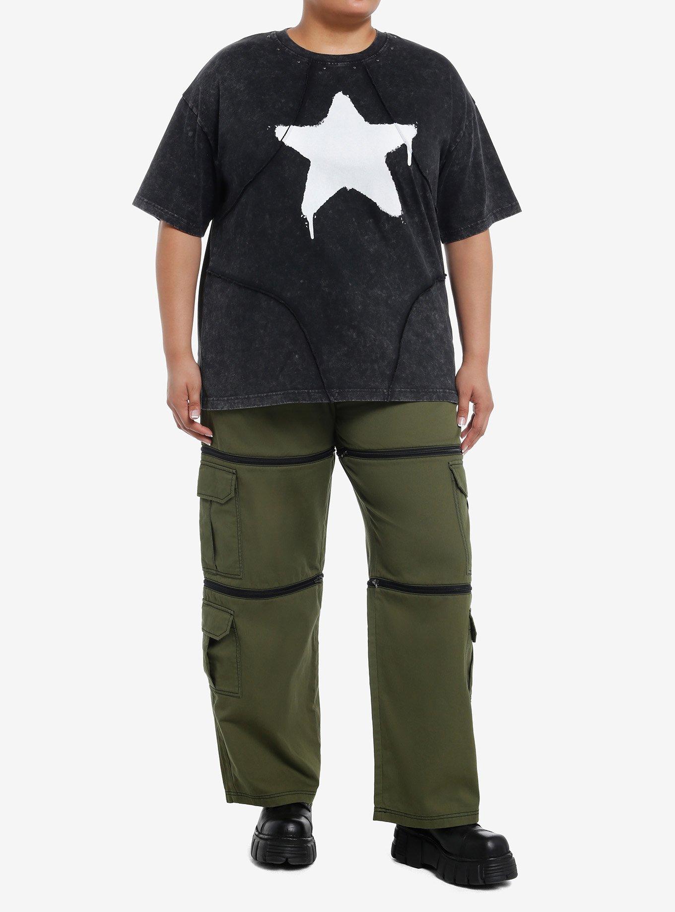 Social Collision Graffiti Star Stitch Dark Wash Girls Oversized T-Shirt Plus Size, , hi-res