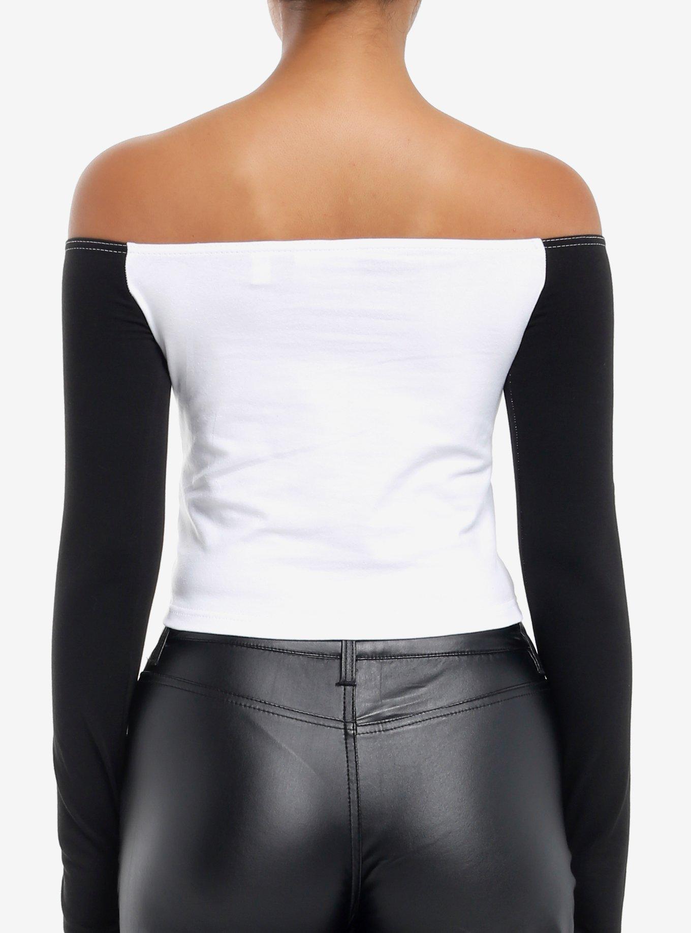 Daisy Street Punk Band Silhouette Off-The-Shoulder Girls Top, BLACK, alternate
