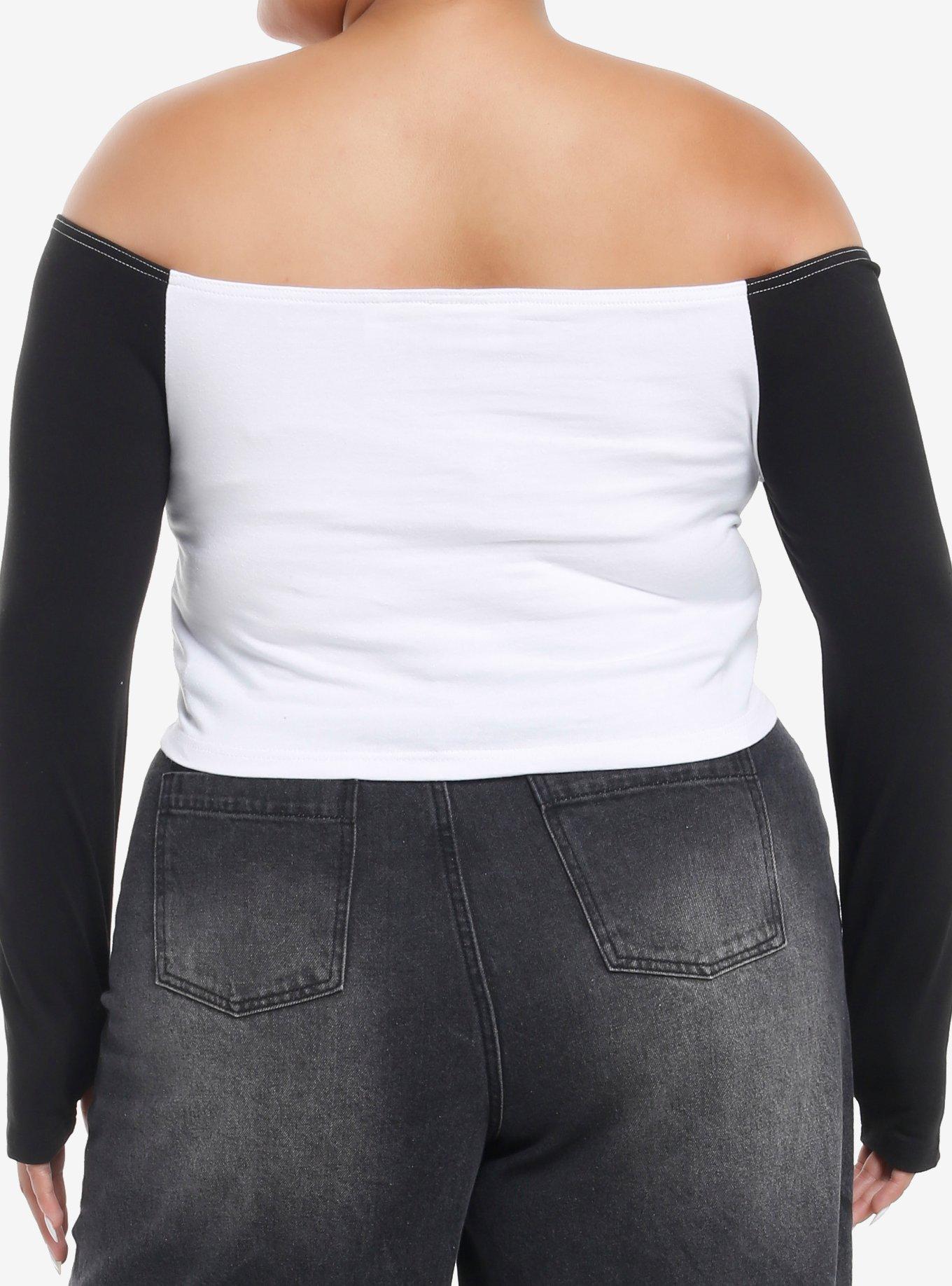 Daisy Street Punk Band Silhouette Off-The-Shoulder Girls Top Plus Size, BLACK, alternate