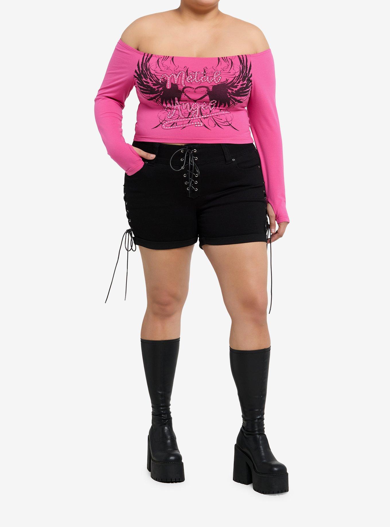 Daisy Street Metal Angel Pink Girls Off-Shoulder Top Plus Size, , hi-res