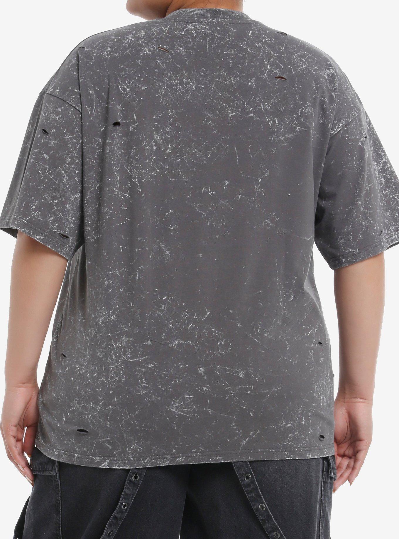 Punk Teddy Bear Destructed Grey Wash Girls Oversized T-Shirt Plus Size, , alternate