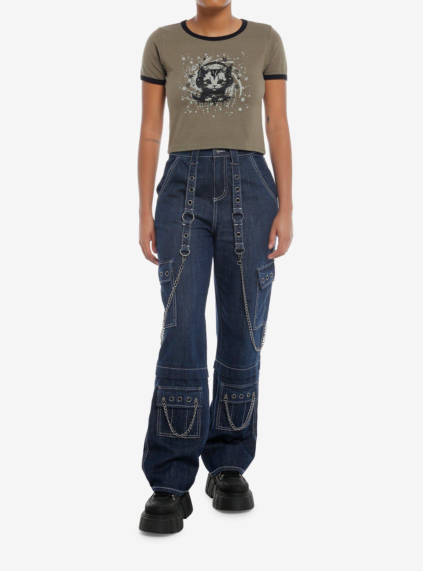 Social Collision Cat Rhinestone Girls Ringer Baby T-Shirt, , hi-res