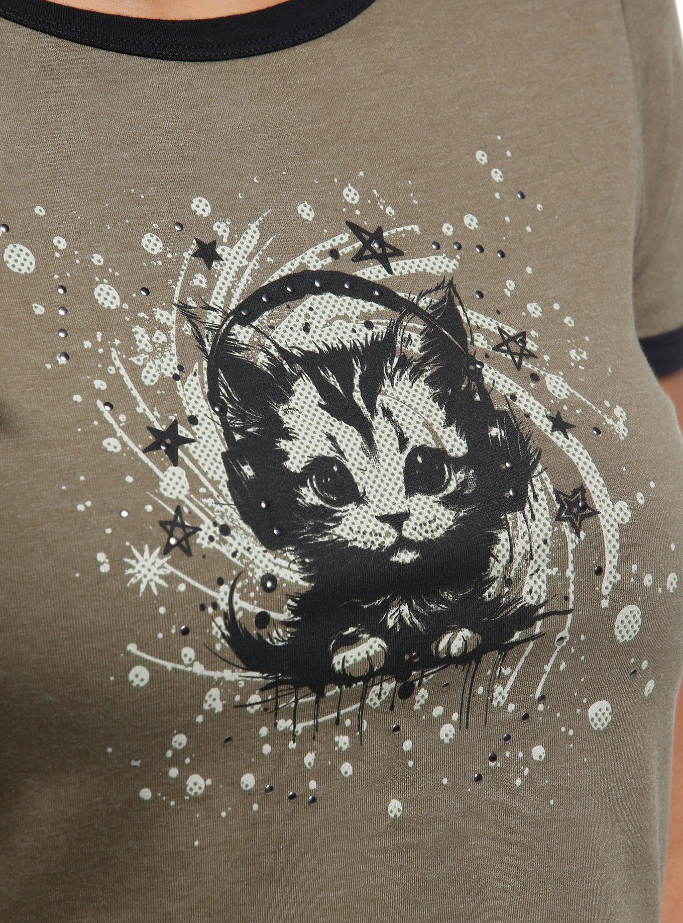 Social Collision Cat Rhinestone Girls Ringer Baby T-Shirt, BLACK, alternate