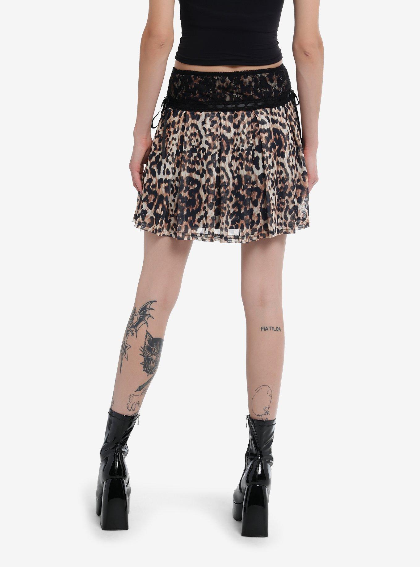 Daisy Street Cheetah Print Lace Yoke Mini Skirt, , hi-res