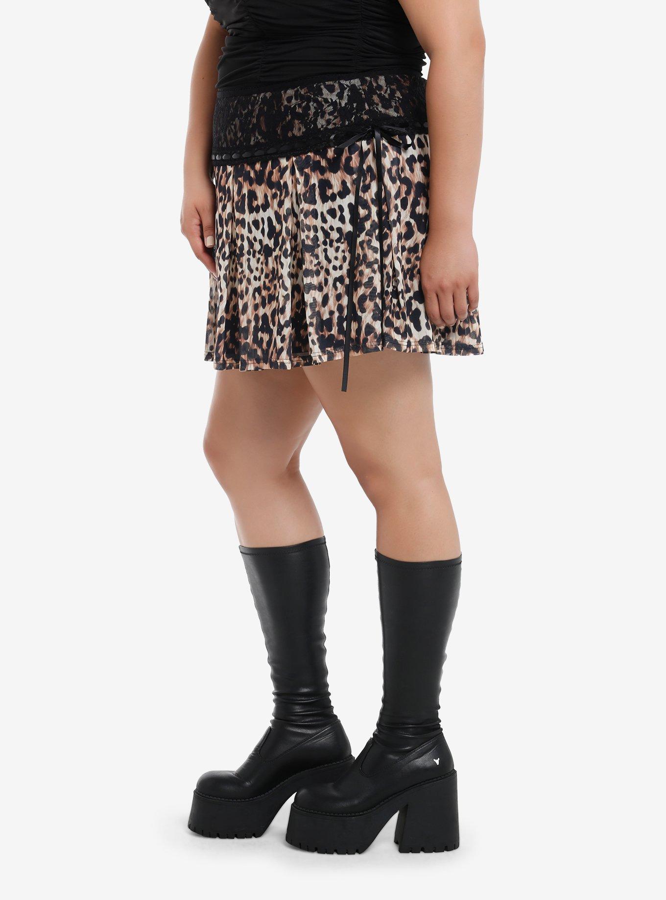 Daisy Street Cheetah Print Lace Yoke Mini Skirt Plus Size, BLACK, alternate