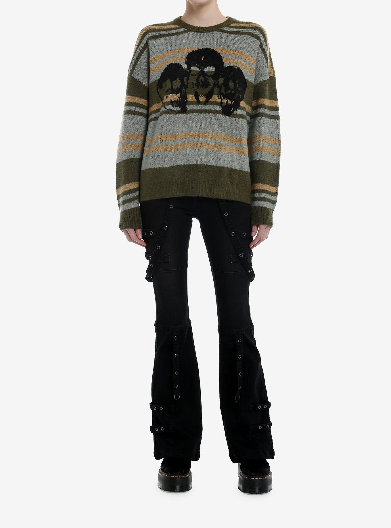 Skull Stripe Girls Fuzzy Sweater, , hi-res