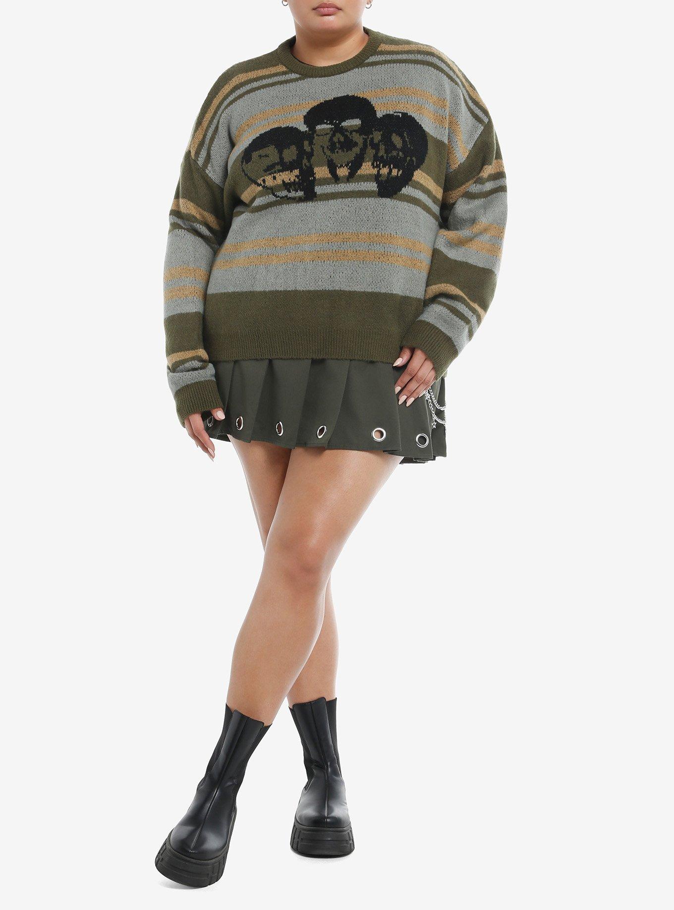 Skull Striped Fuzzy Sweater Dress Plus