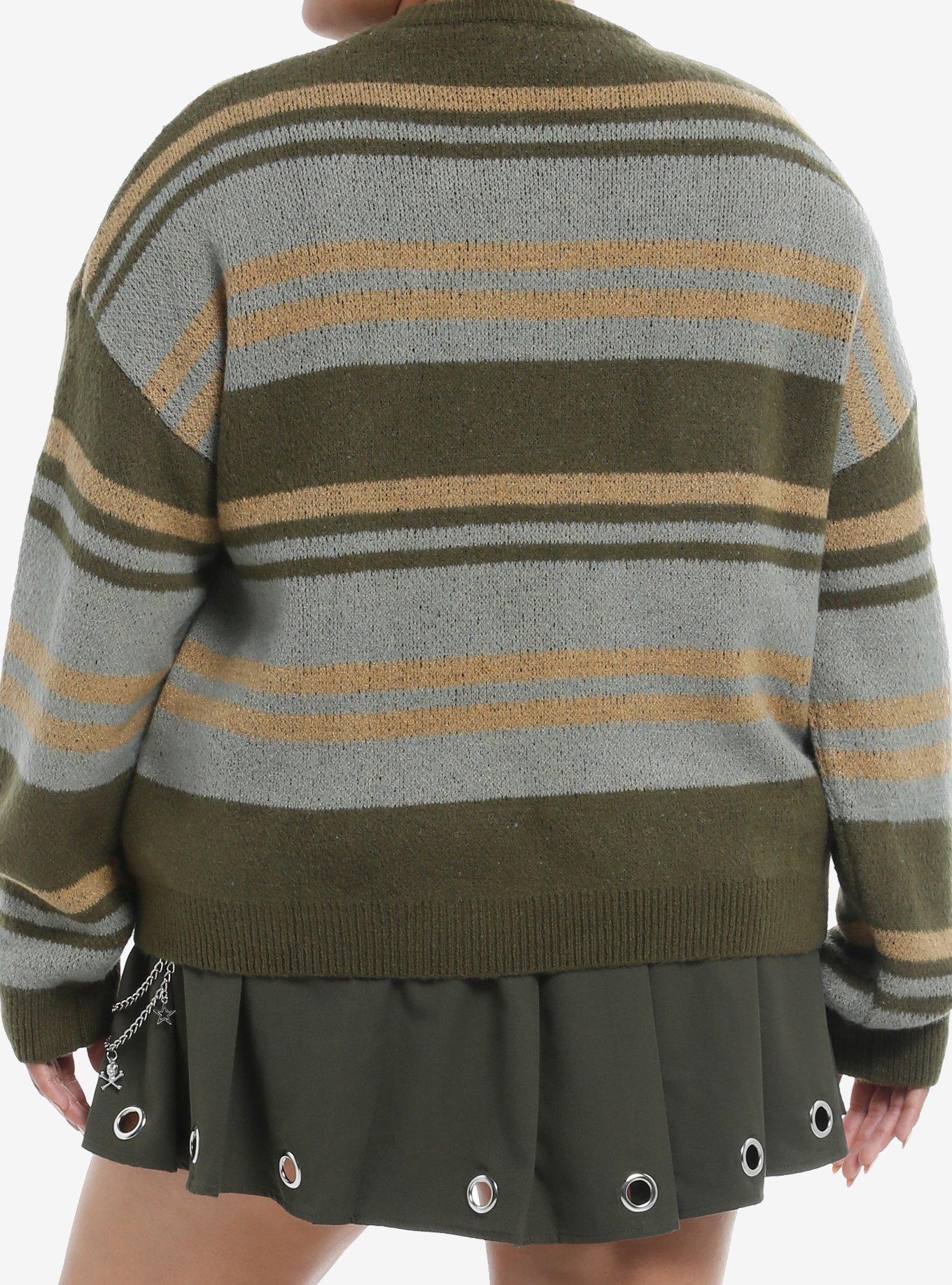 Skull Striped Fuzzy Sweater Dress Plus Size, GREEN, alternate